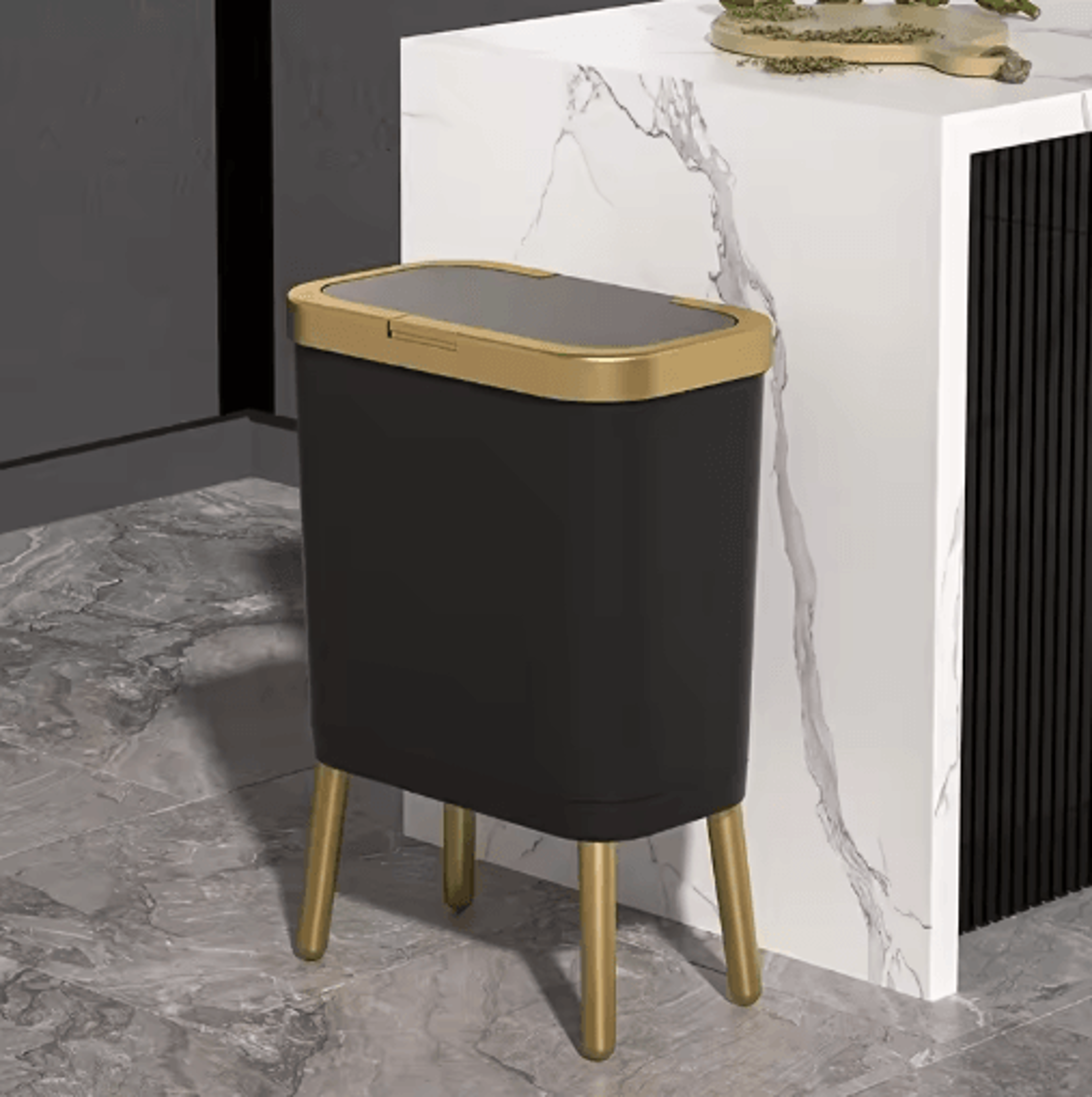 15L Large Square Plastic Trash Can With Odor Sealing Lid And Elevated Legs 8