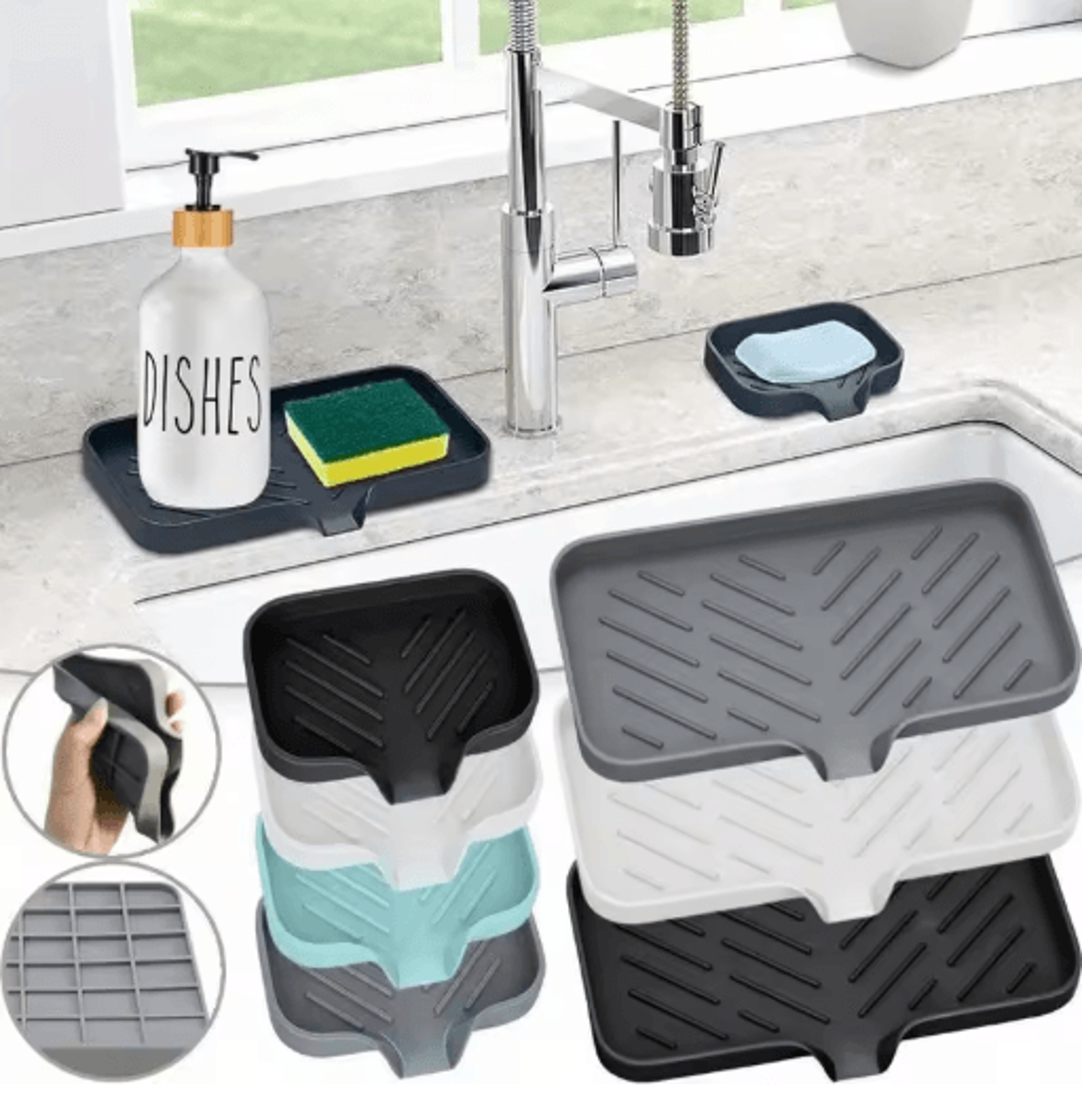 Silicone Sink Tray With Drain For Soap Sponge And Brush Storage 9