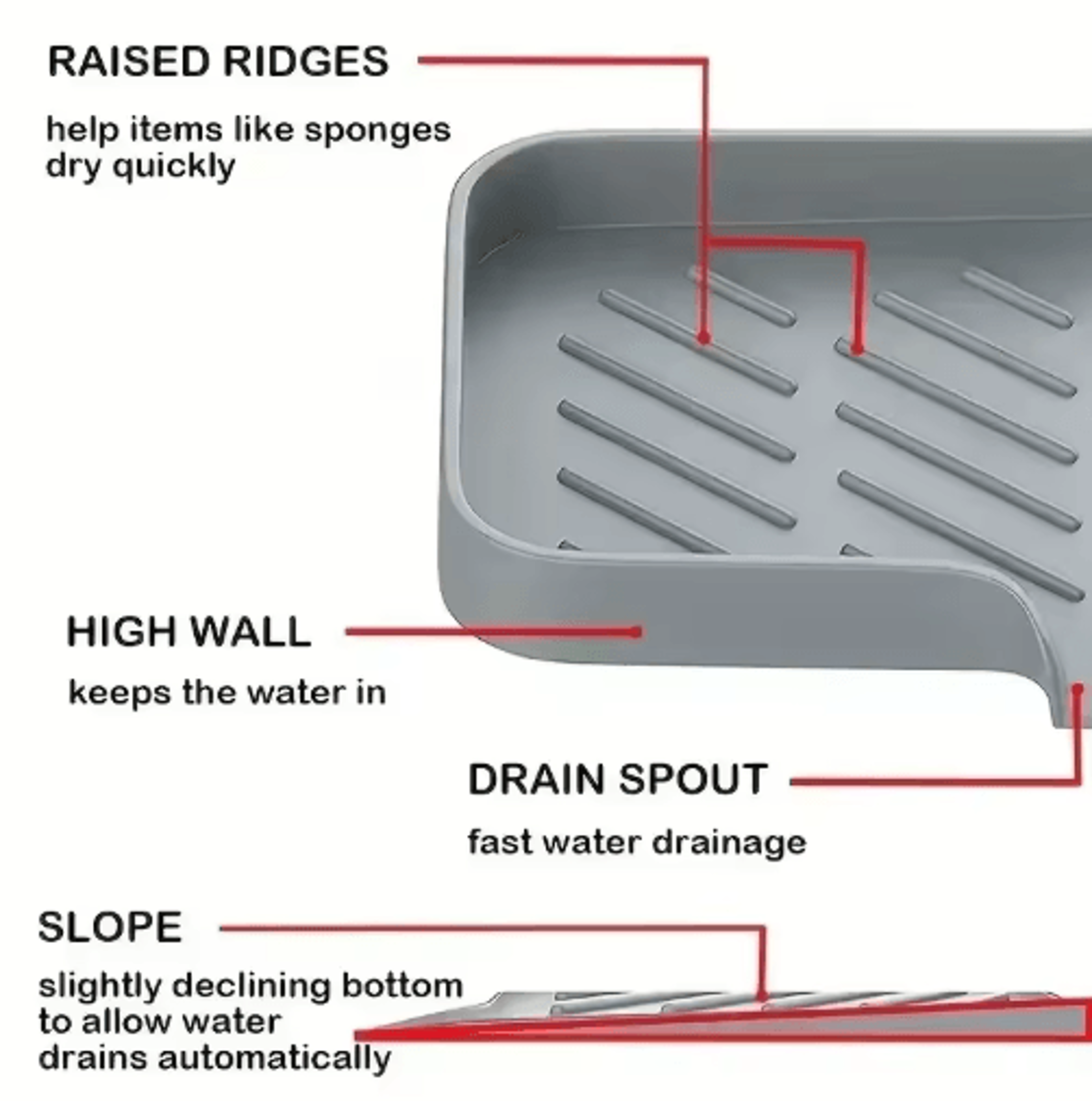 Silicone Sink Tray With Drain For Soap Sponge And Brush Storage 6