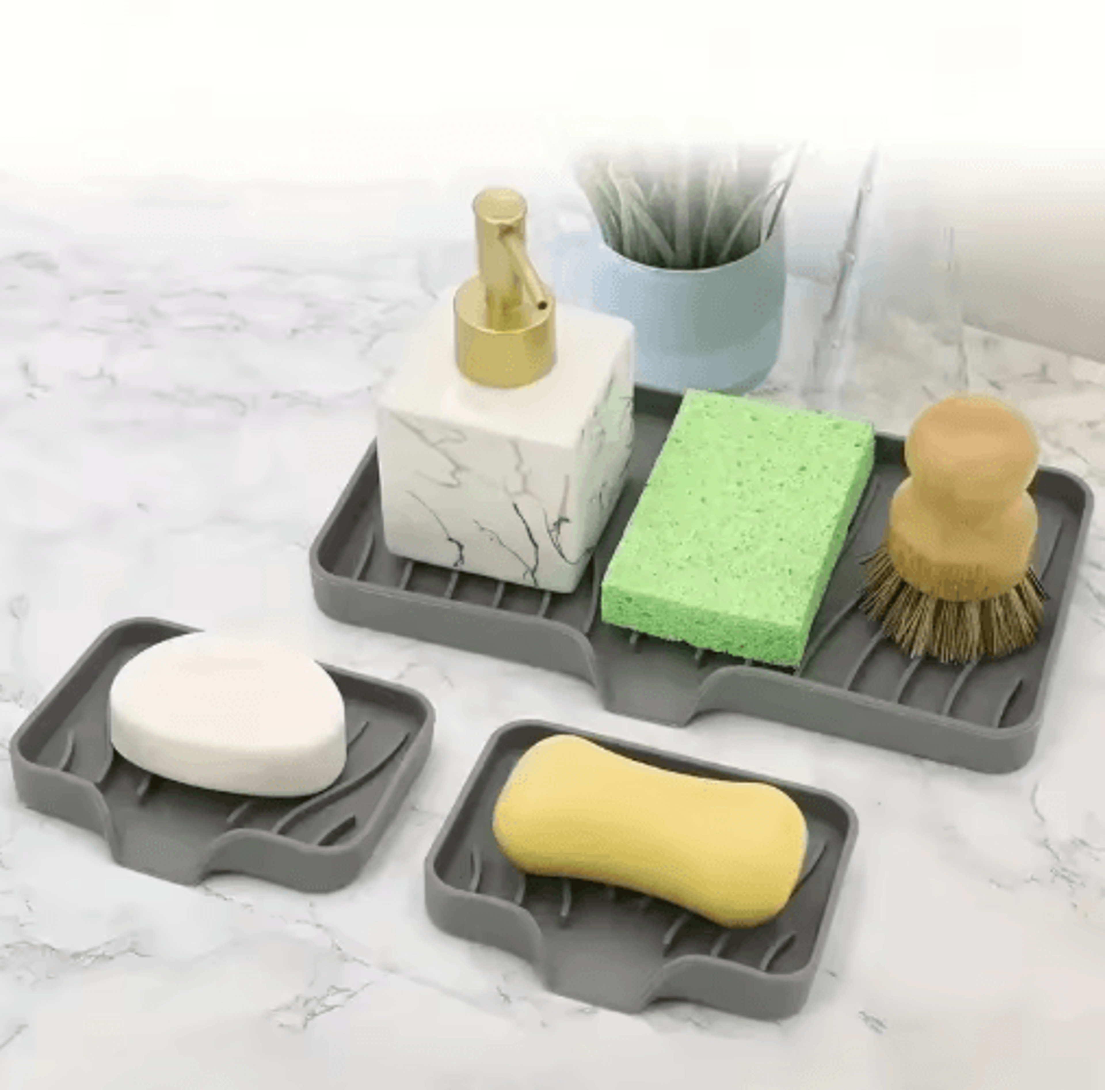 Silicone Sink Tray With Drain For Soap Sponge And Brush Storage 8