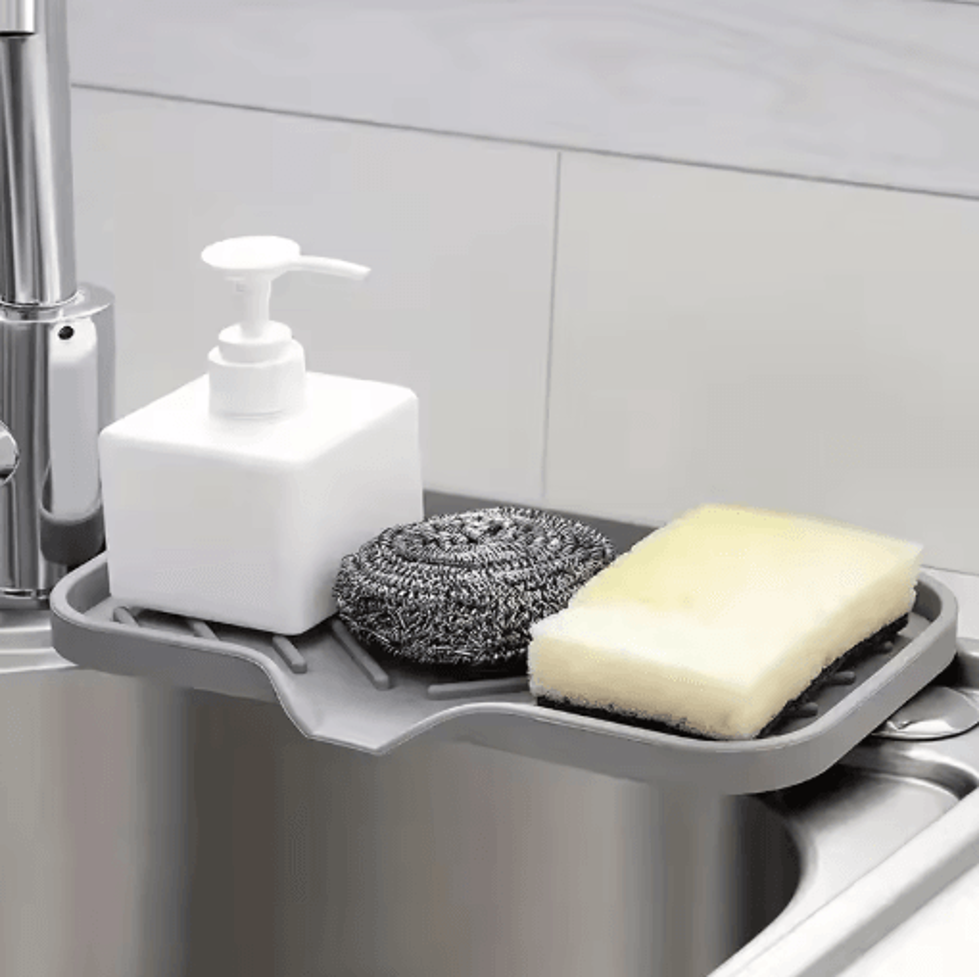 Silicone Sink Tray With Drain For Soap Sponge And Brush Storage 0