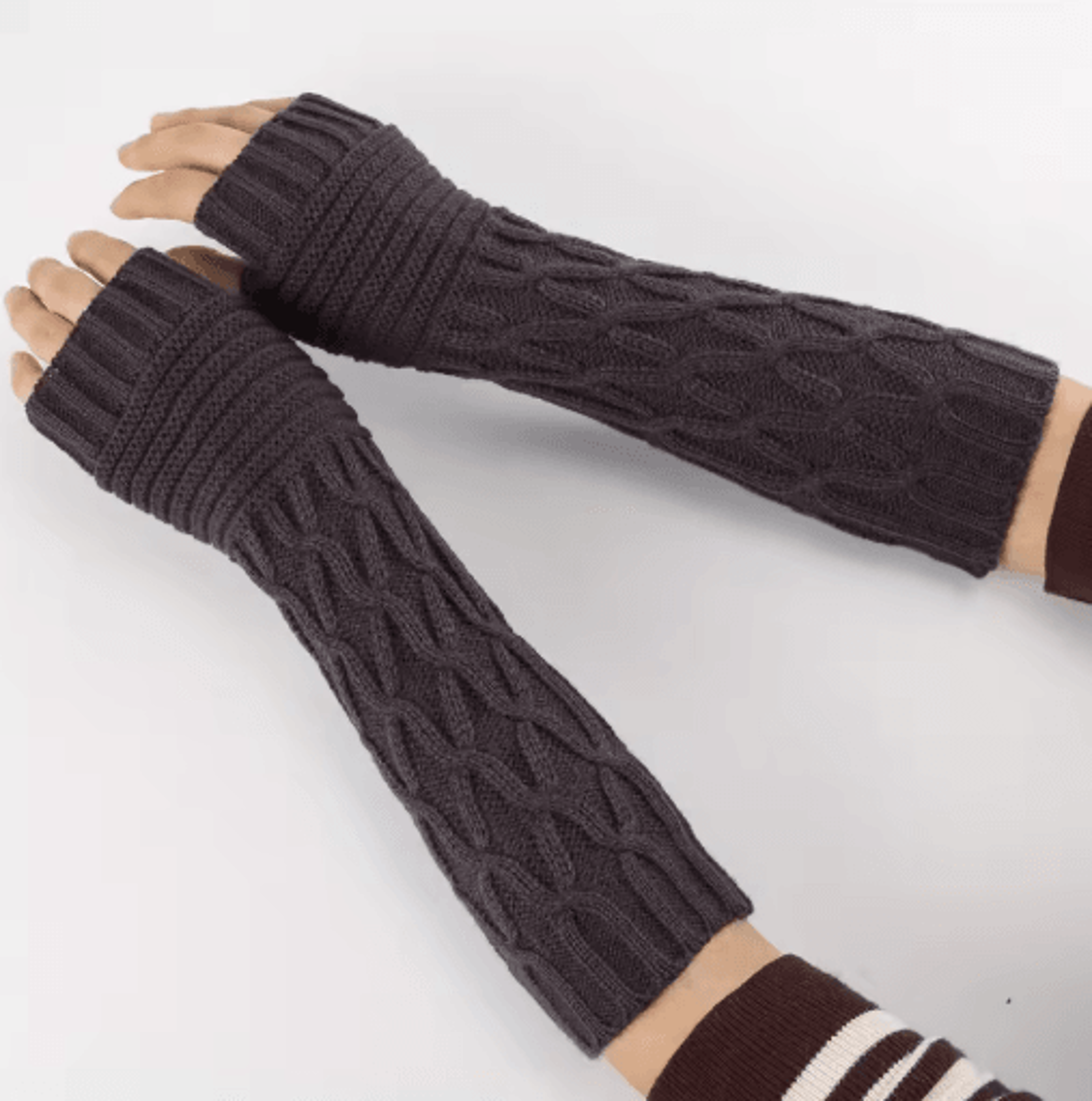Womens Fingerless Knit Gloves Goth Punk Winter Arm Warmers 2