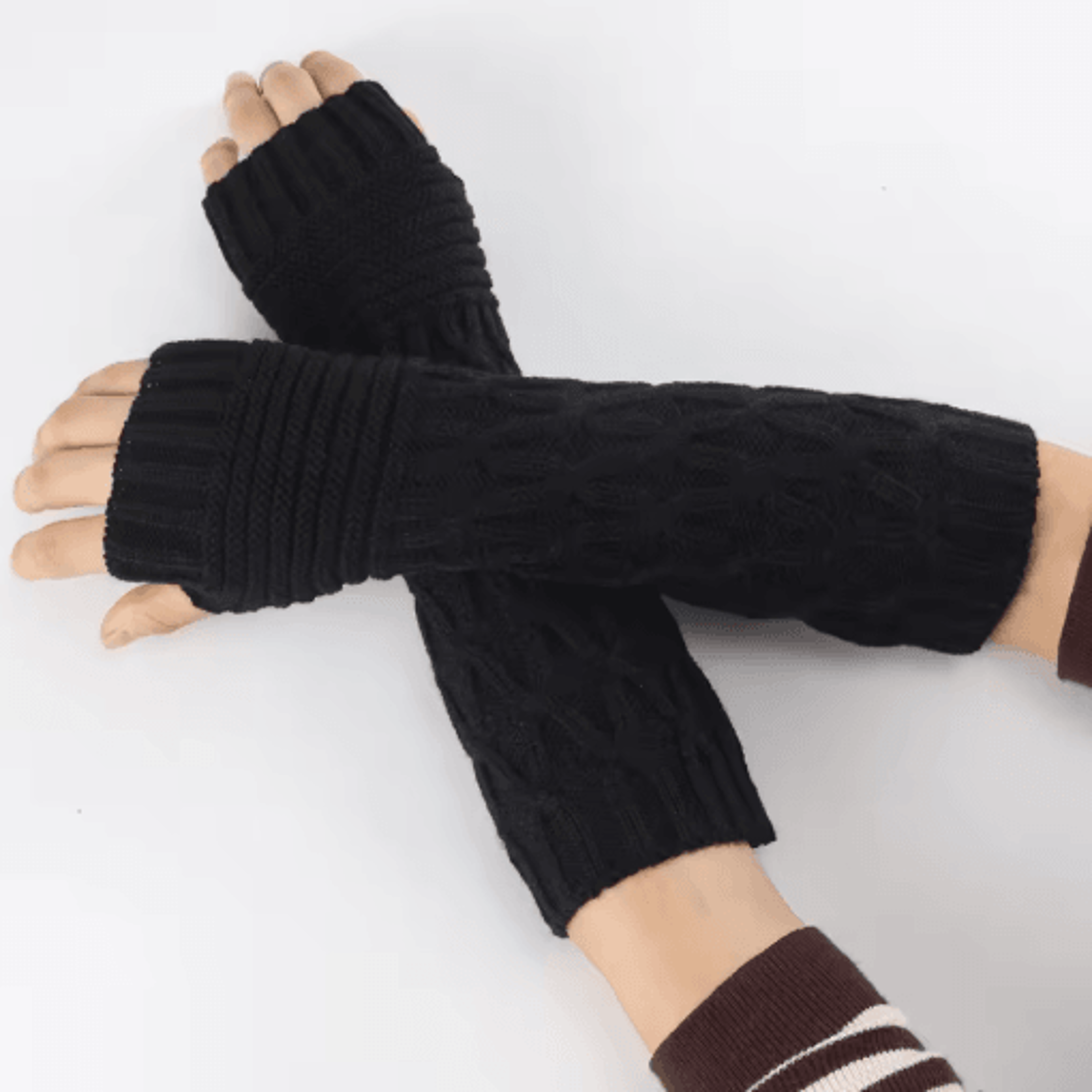Womens Fingerless Knit Gloves Goth Punk Winter Arm Warmers 0