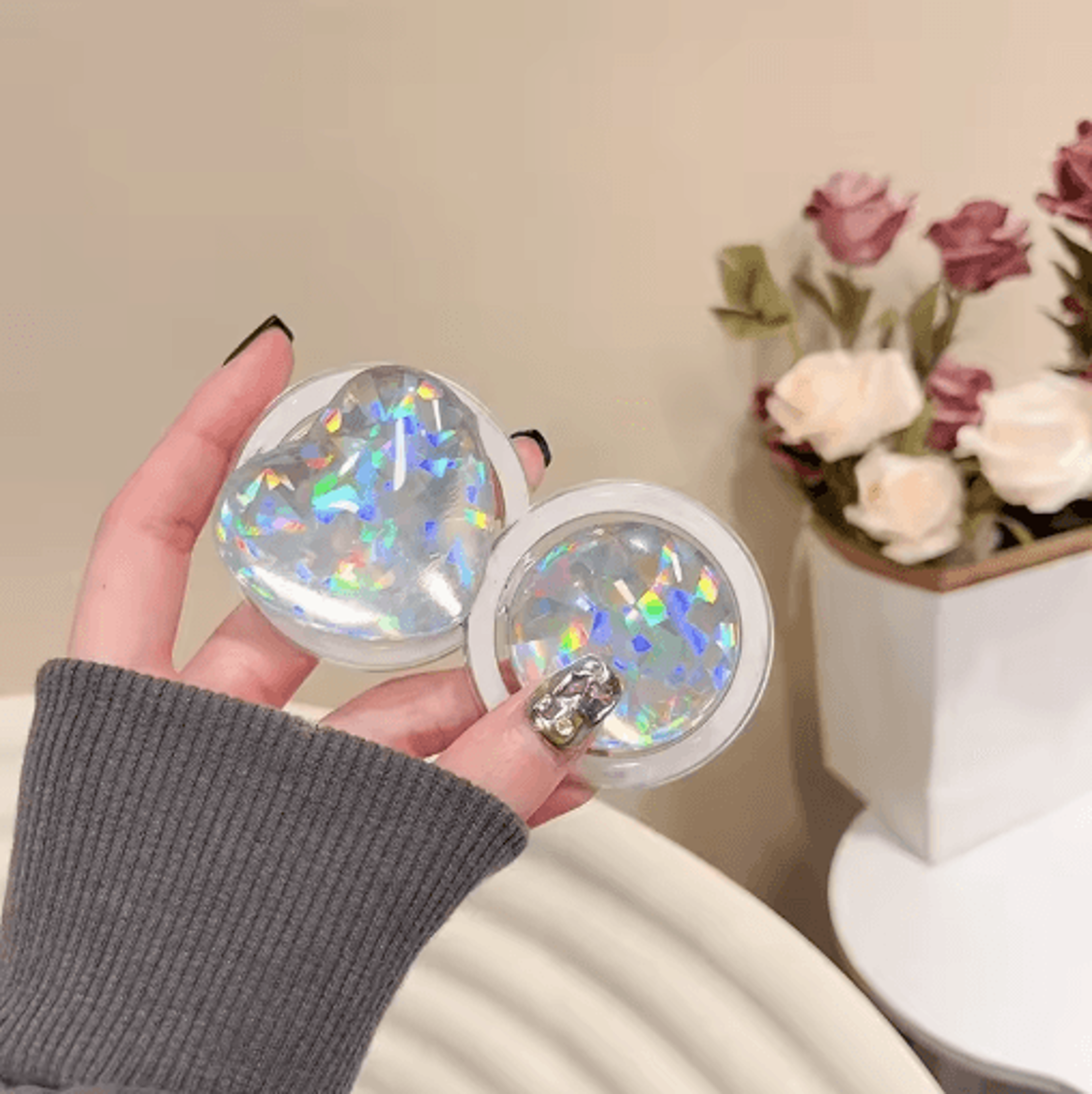 Laser Glass Heart Magnetic Phone Grip  Universal MagSafe Holder  Stand For IPhone  Samsung 6