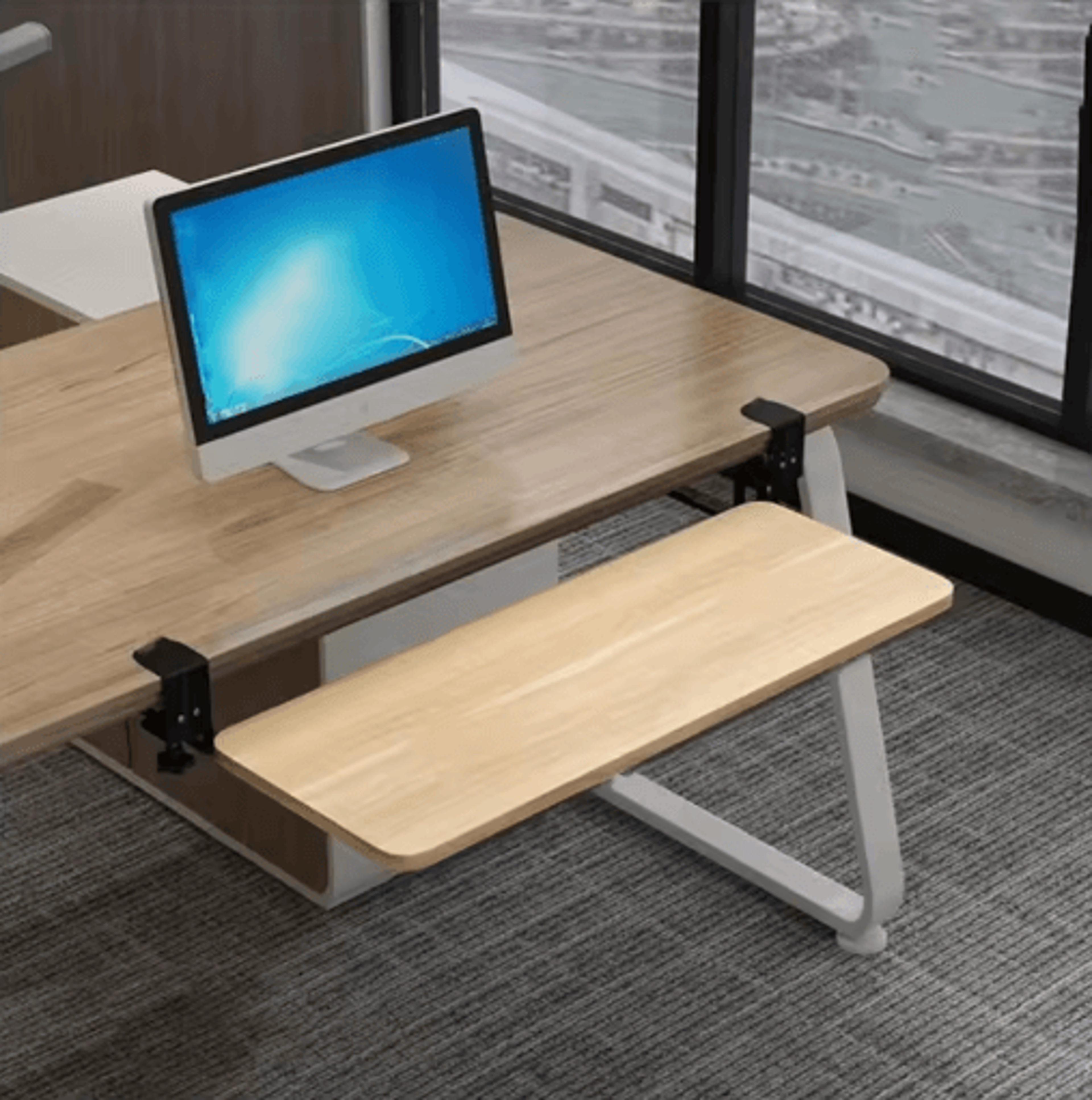 Clamp On Ergonomic Sliding Keyboard Tray Retractable Under Desk Platform 0