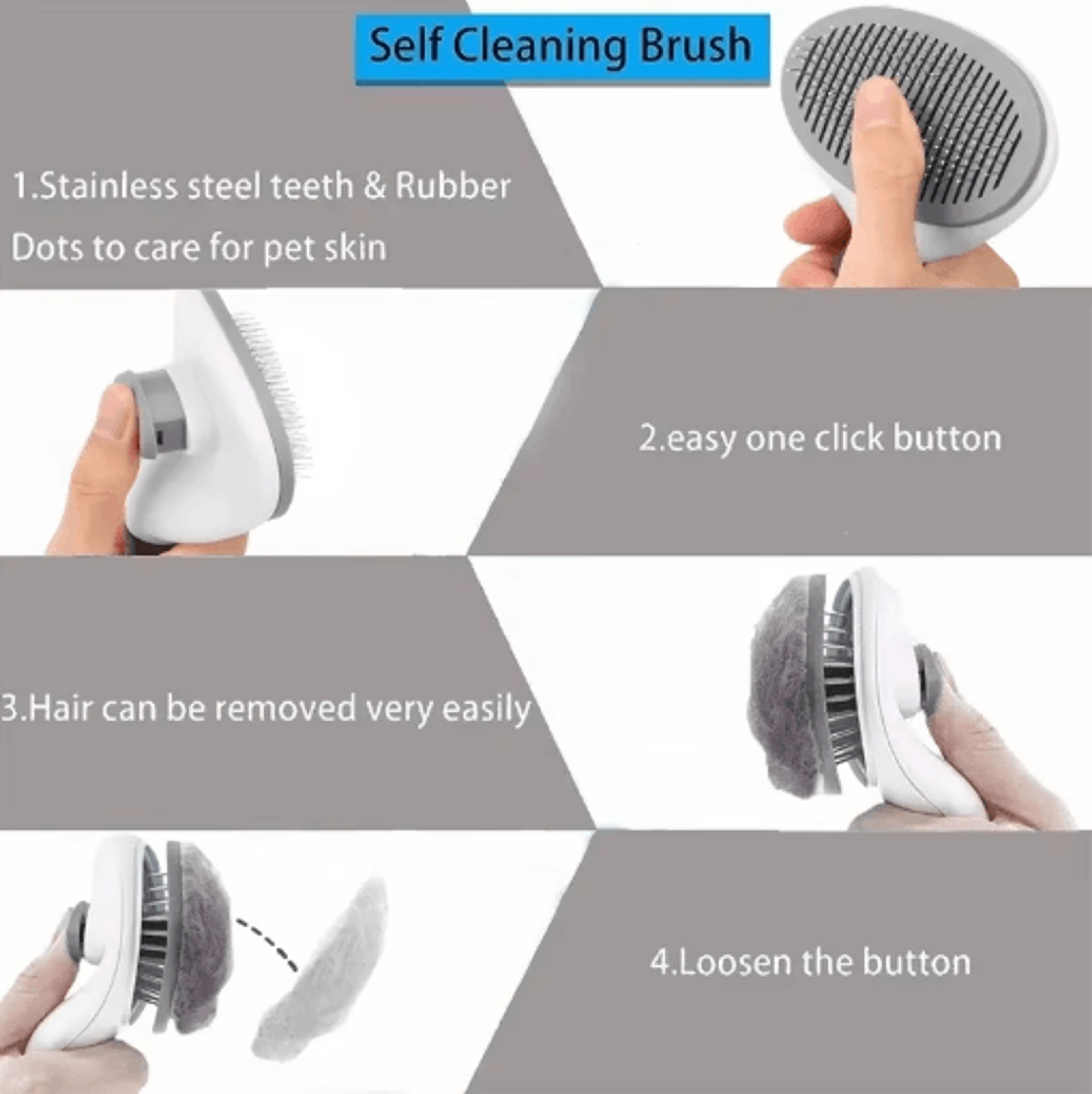 SelfCleaning Pet Hair Removal Comb  Slicker Grooming Brush For Cats  Dogs 7