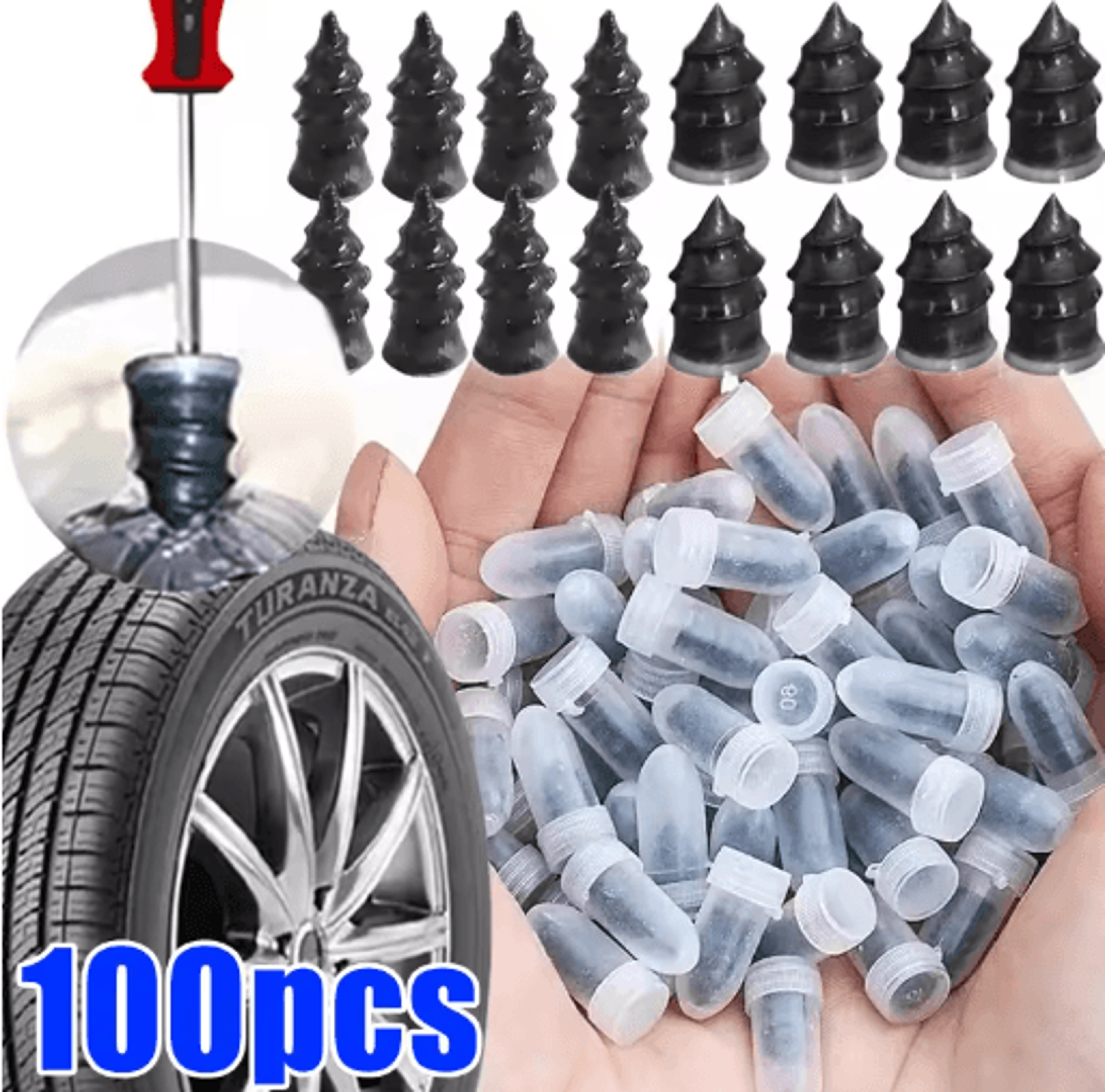 Universal Tubeless Tire Repair Kit  GlueFree Vacuum Plug Set For Cars  Motorcycles 0