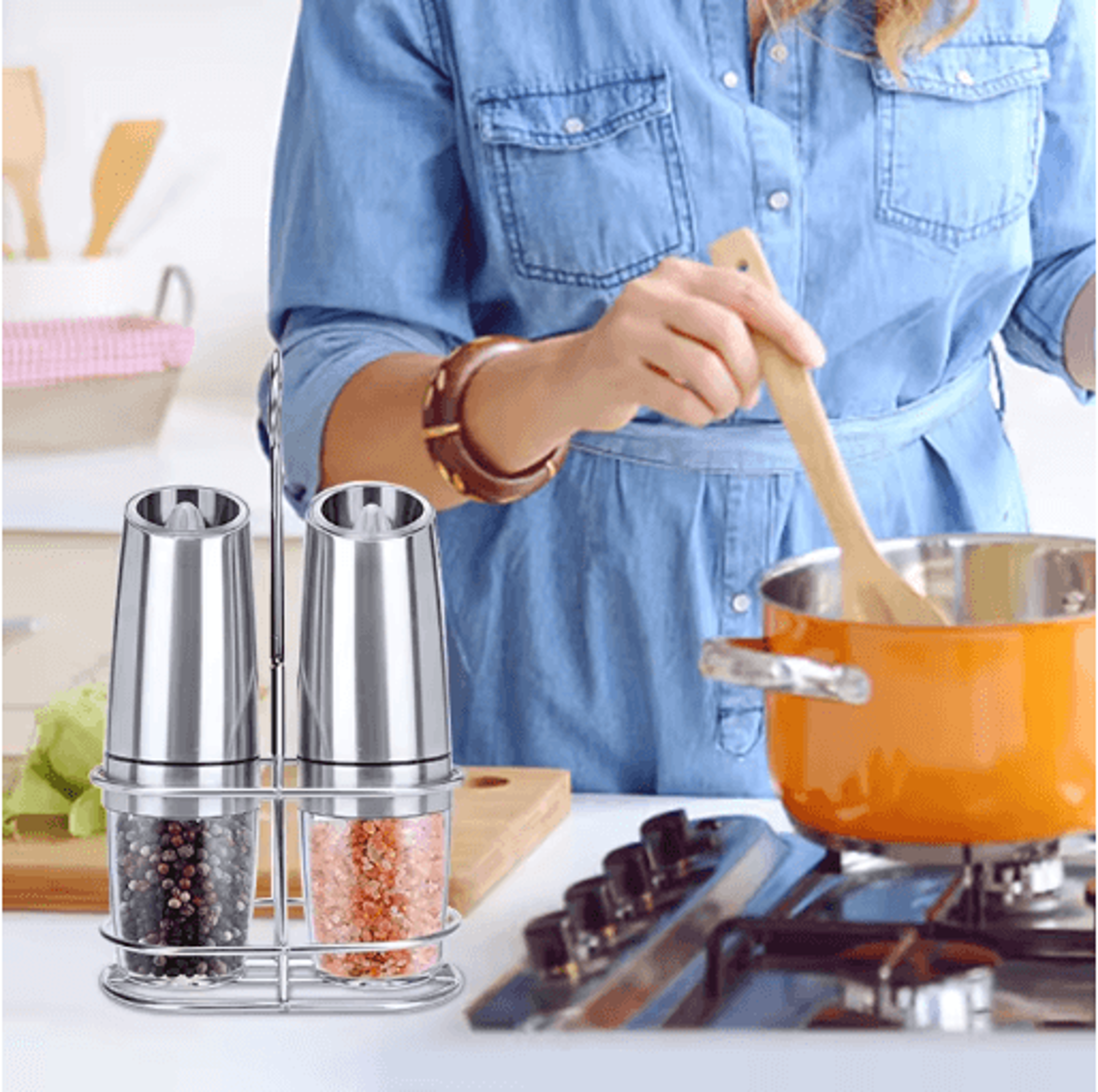 Electric Pepper Mill Set Automatic Gravity Salt And Spice Grinder With LED Light 4