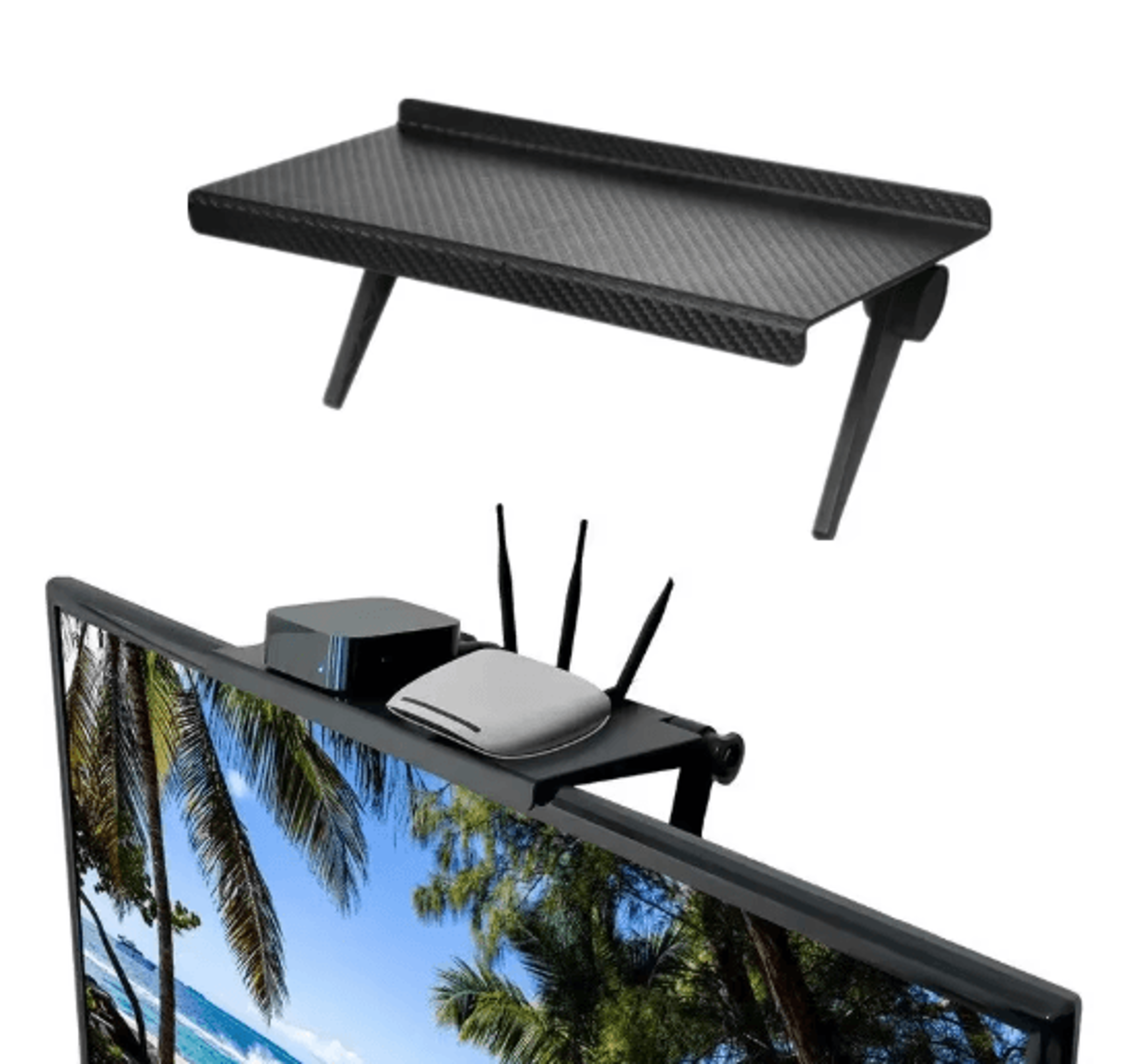 NoDrill Computer  TV Screen Storage Rack  Router  SetTop Box Organizer 0