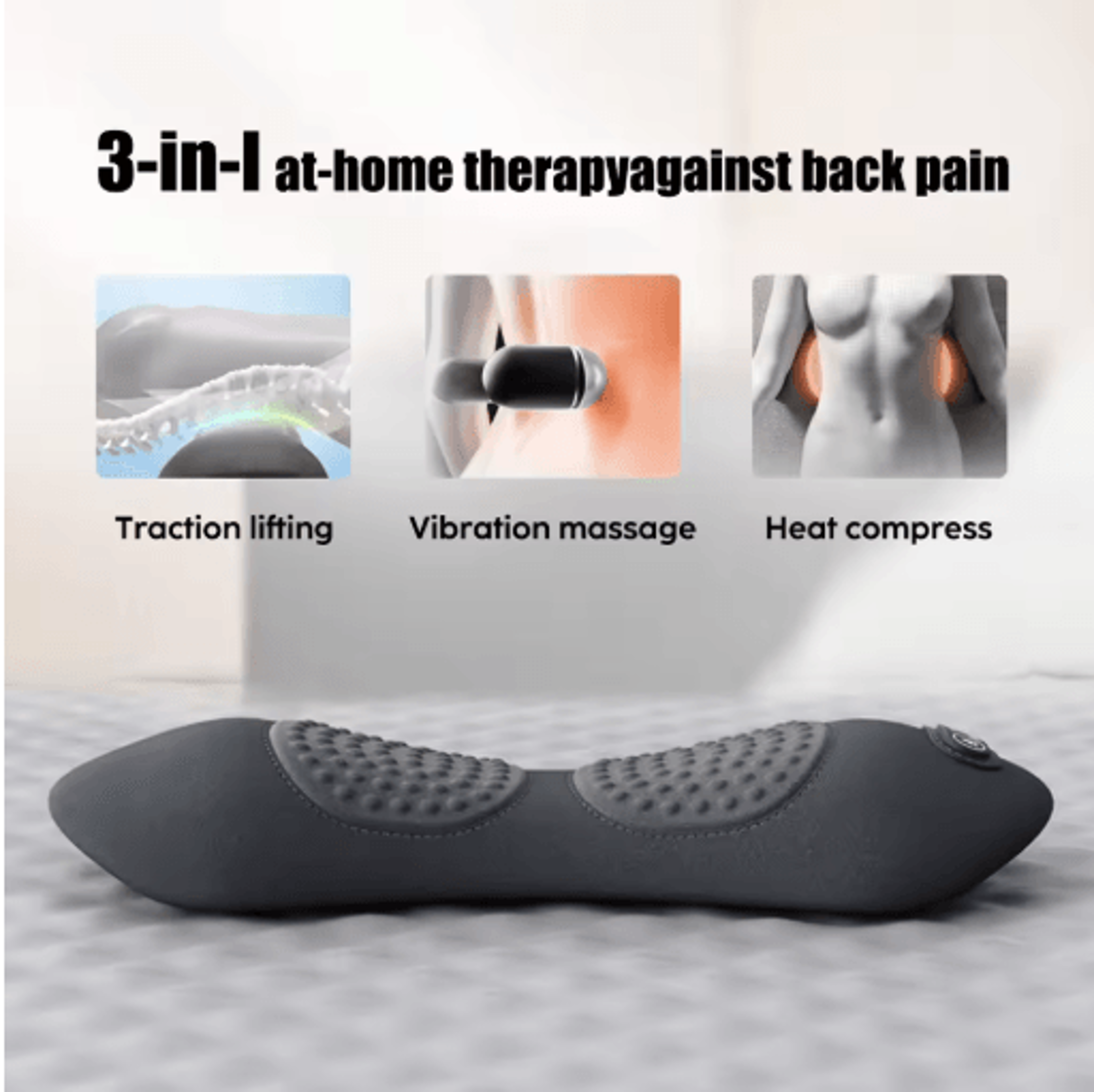 3 In 1 Electric Lumbar Support Pillow Adjustable Height Heating And Vibration Relief 1