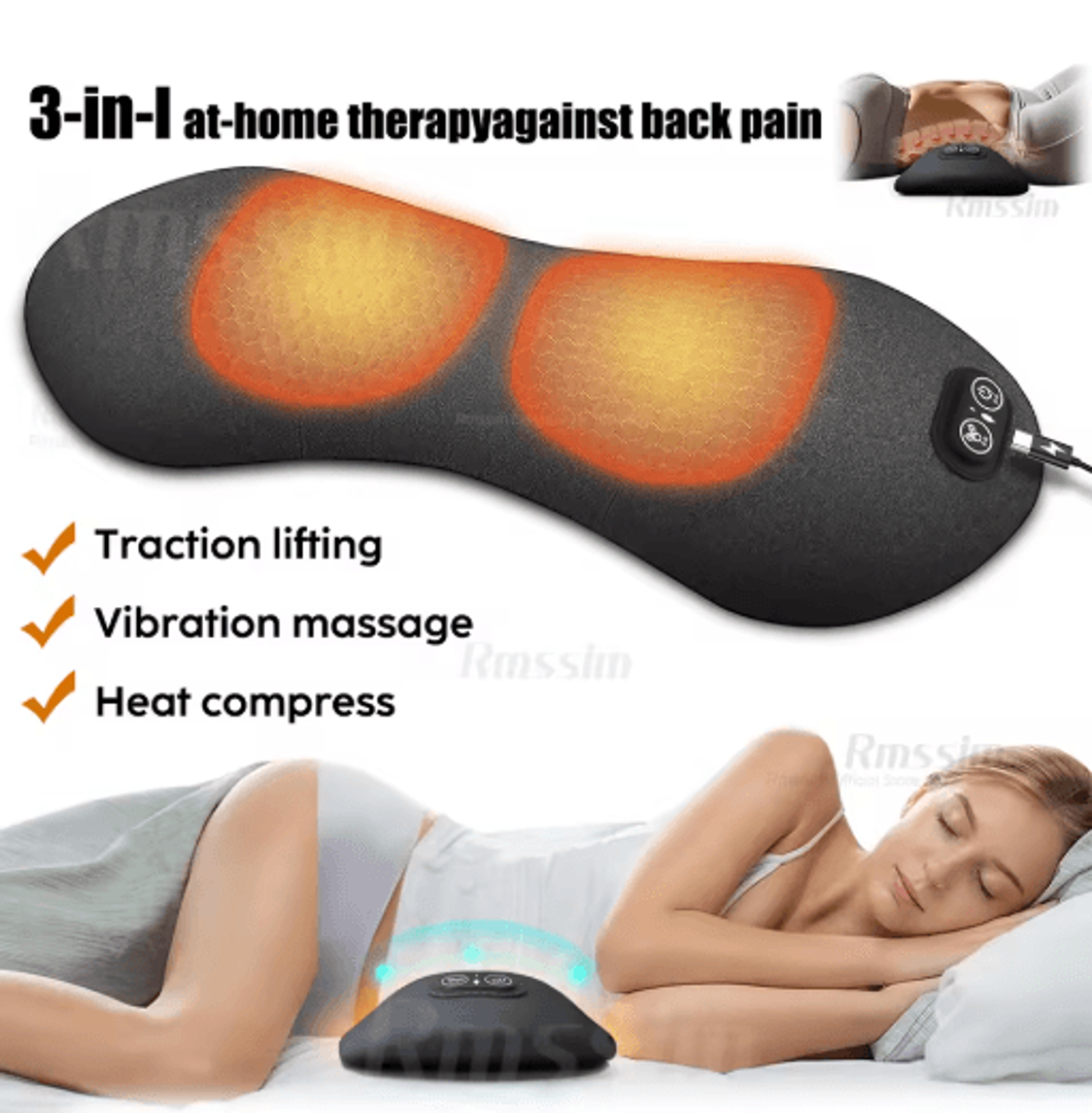 3 In 1 Electric Lumbar Support Pillow Adjustable Height Heating And Vibration Relief 6