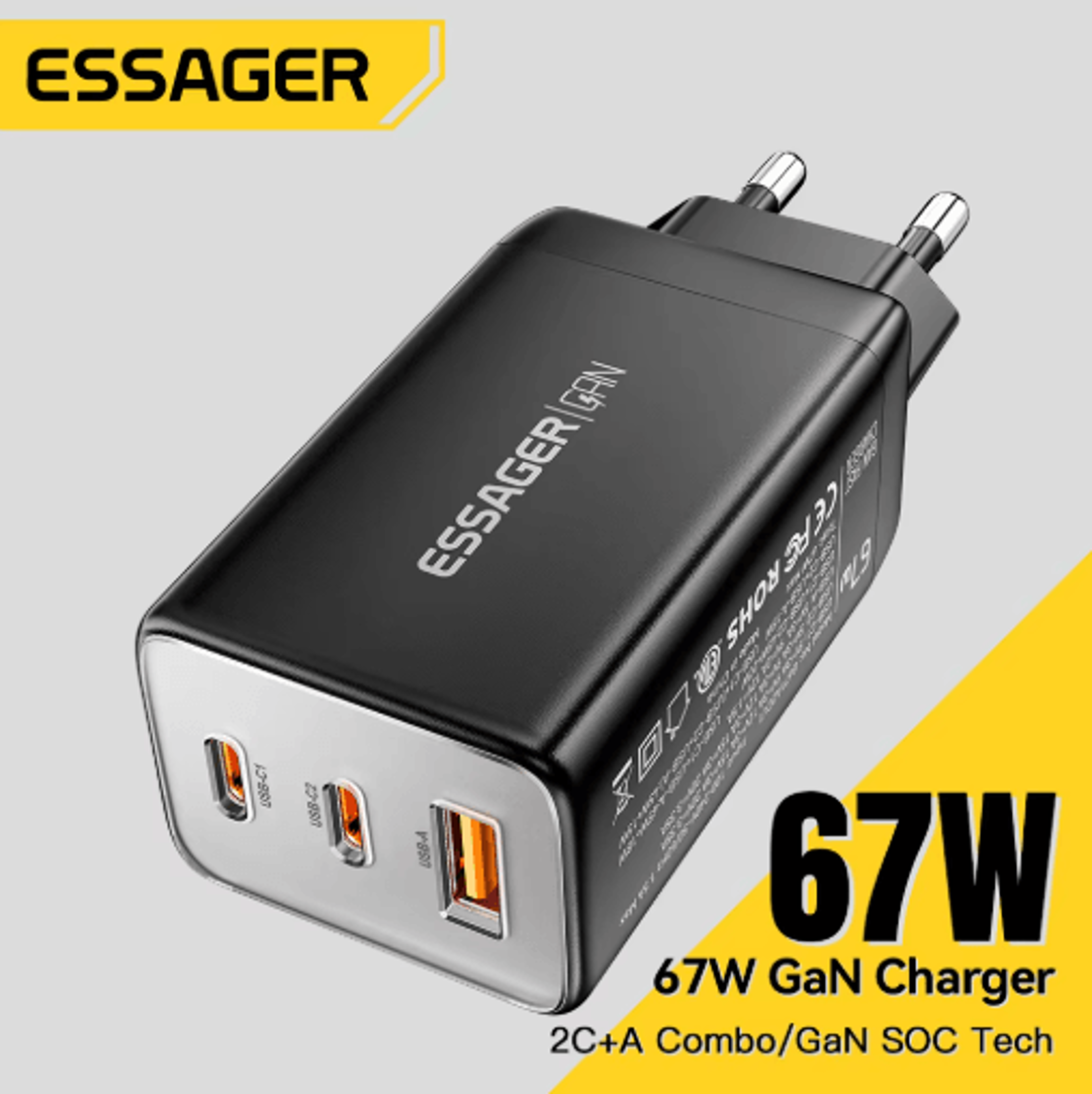 Essager 67W GaN USBC Charger  PD 30  QC 30 Fast Charger For Phones  Laptops 6