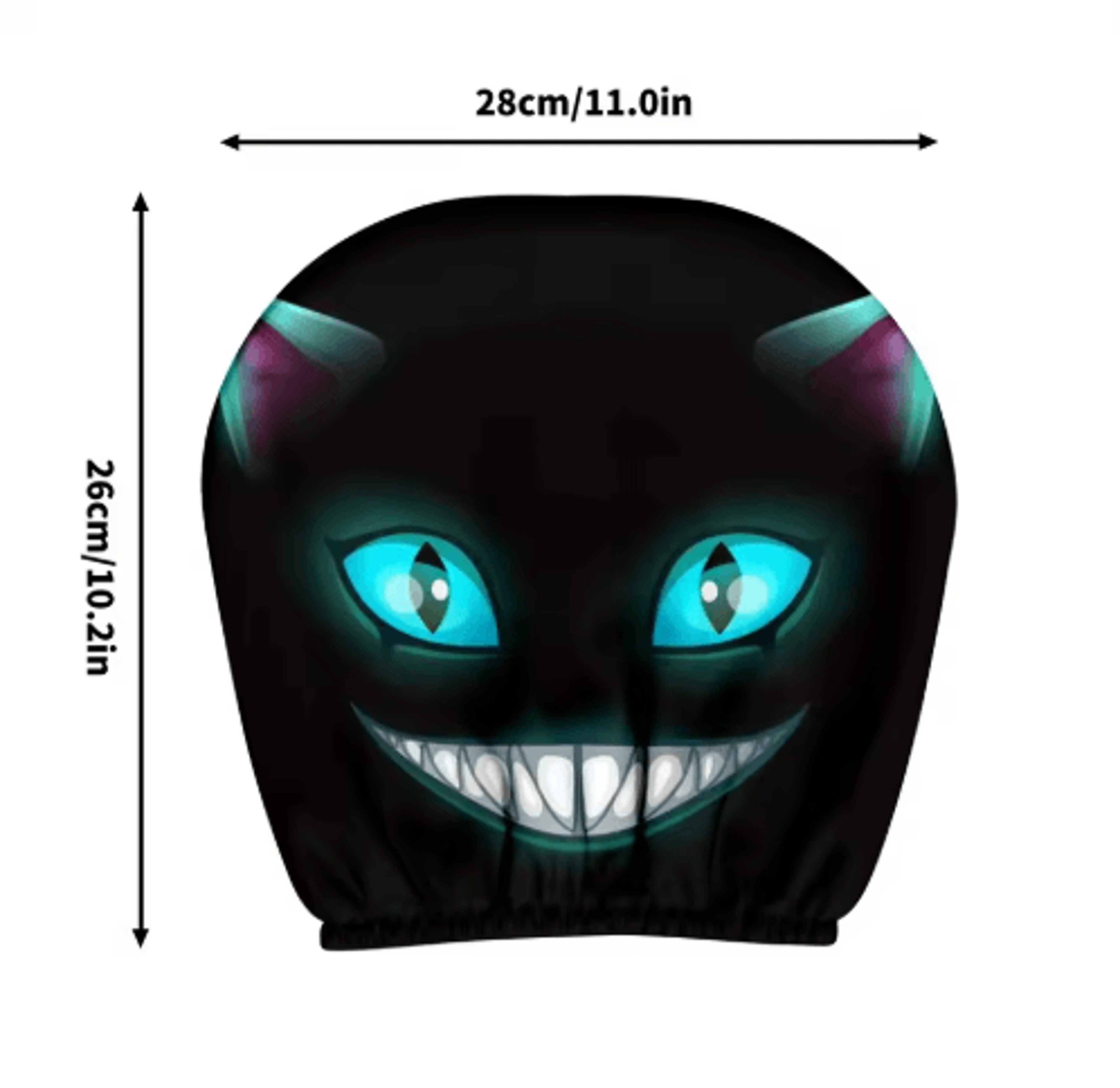 Smiling Cat Car Seat Headrest Pillow Covers  2pcs Black With Glowing Blue Eyes 4