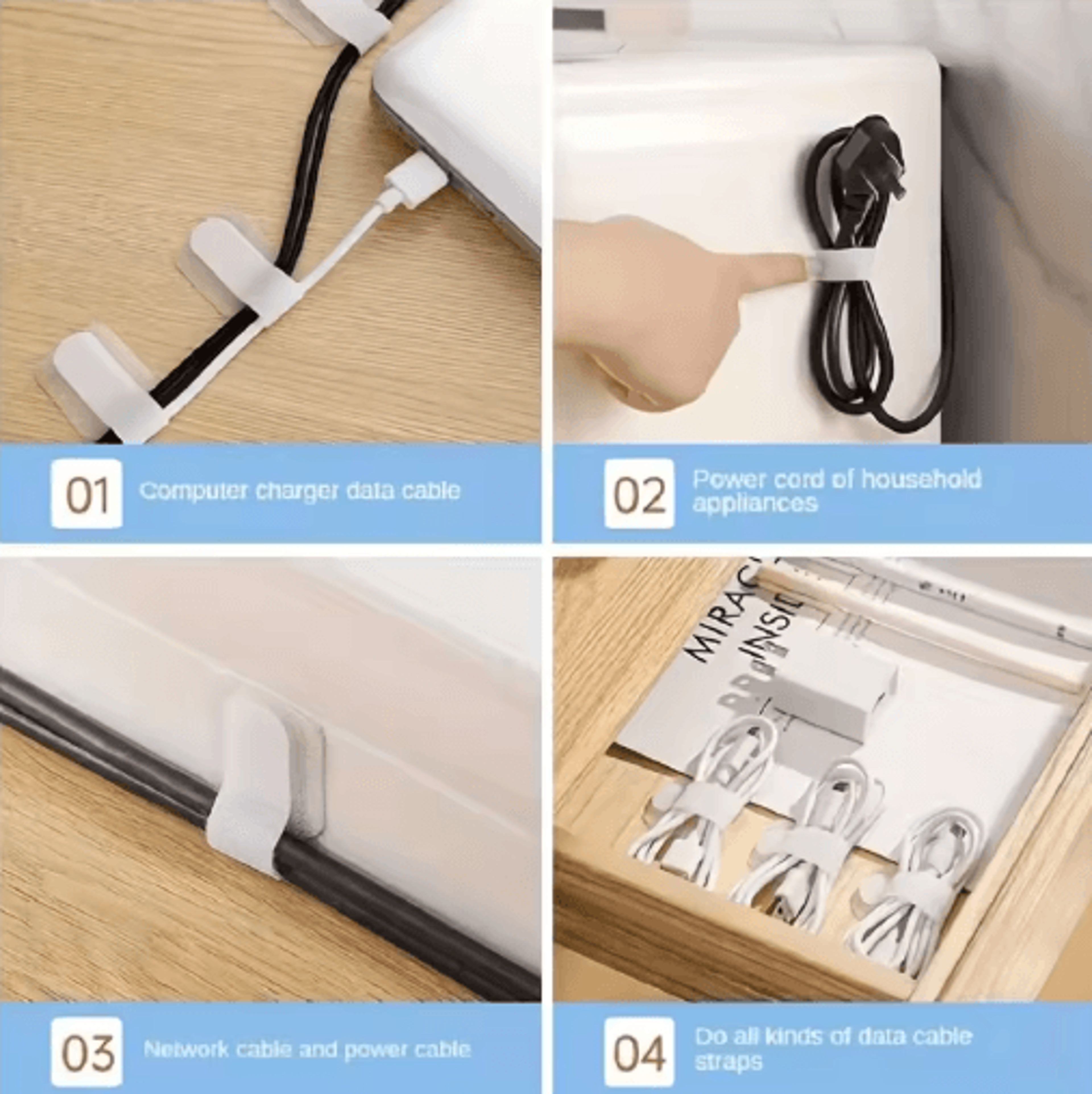 HeavyDuty Reusable Cable Organizer Tape  Strong Hold Cord Management 10pcs 5