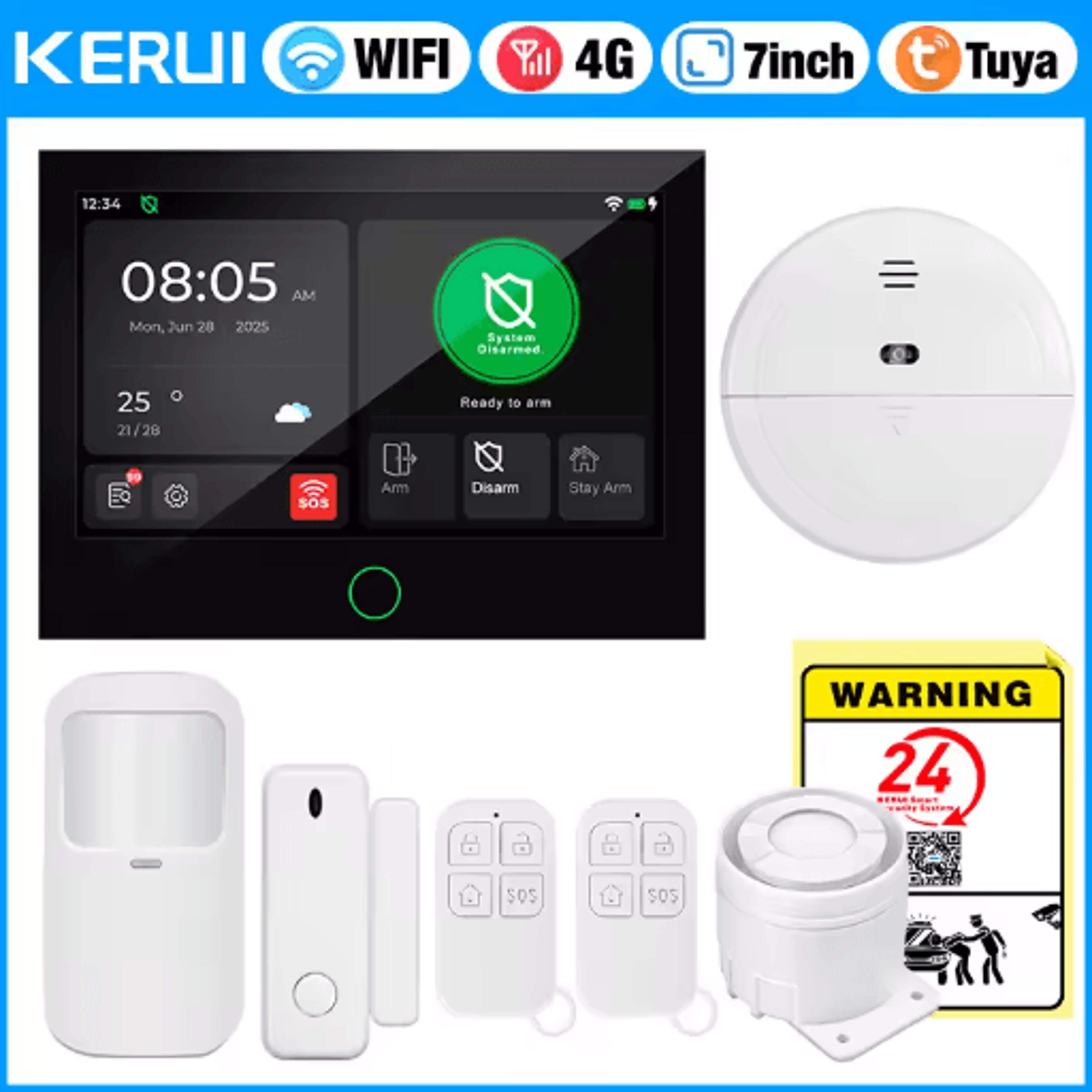 KERUI 4G  WiFi Smart Home Alarm System  7 IPS Touchscreen Security Hub 6