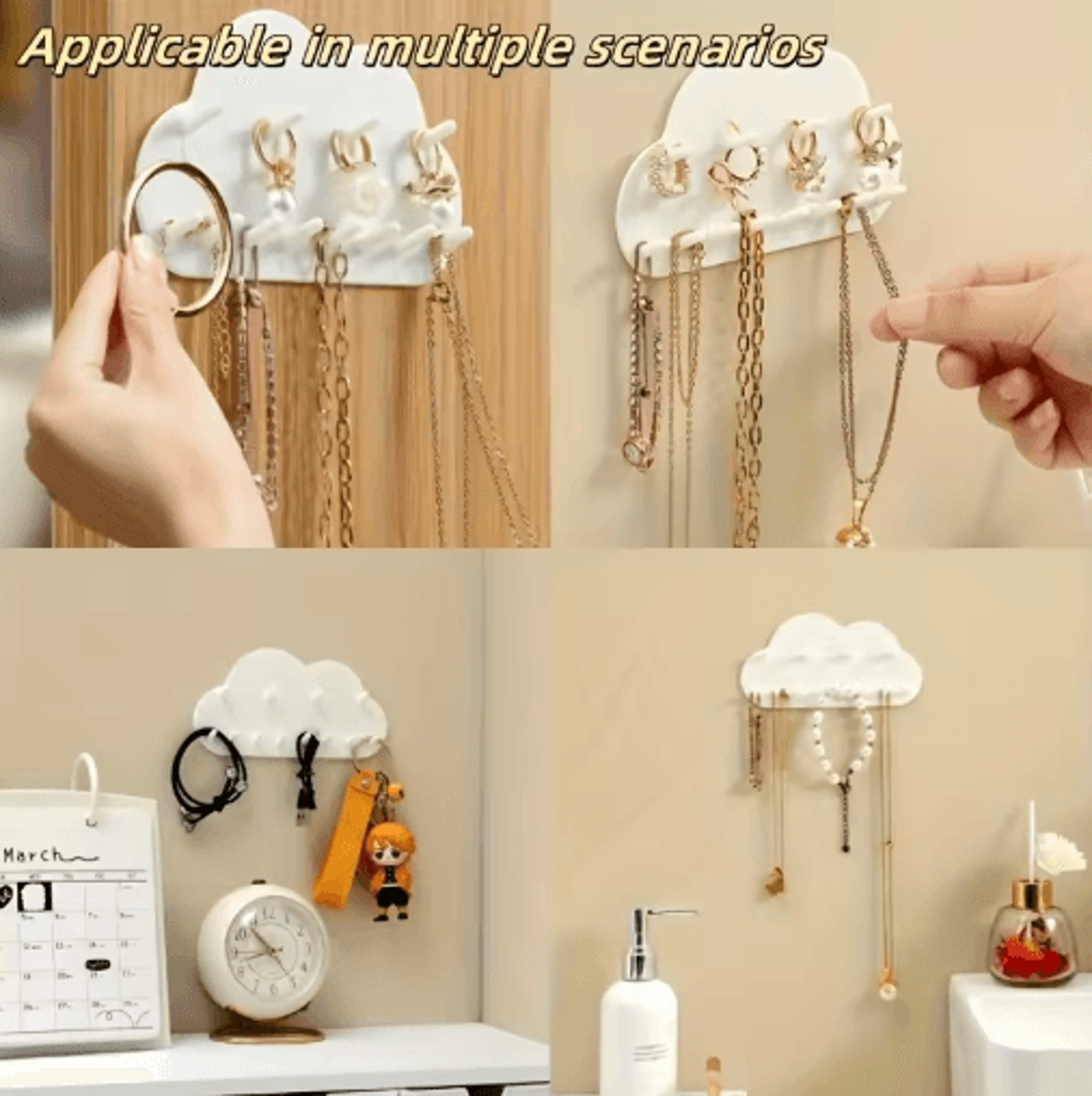 CloudShaped Jewelry Hook Organizer  White Necklace  Bracelet Storage 2pcs 3