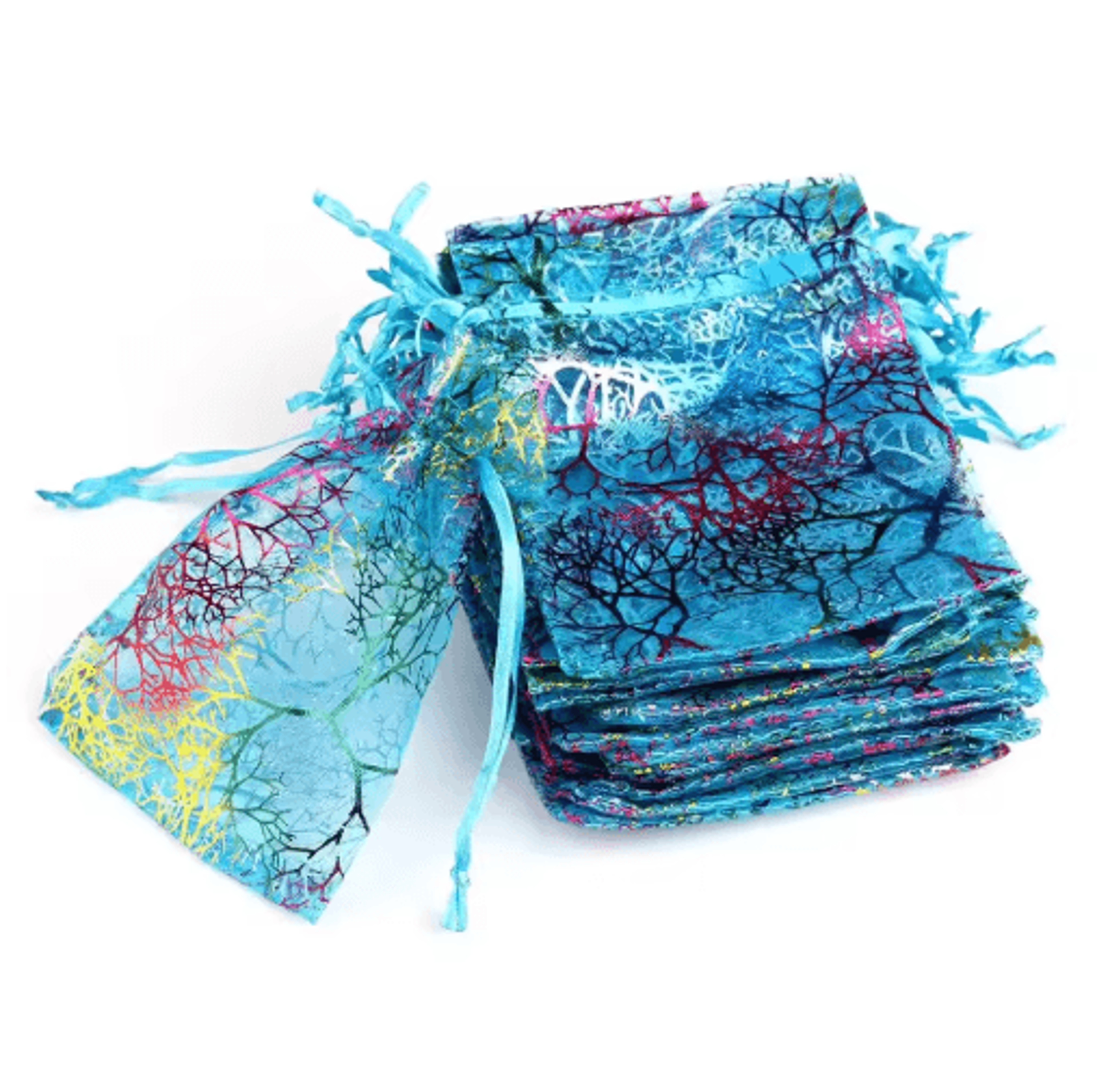 Organza Gift Bags With Drawstring  Colorful Tree Print Jewelry  Party Packaging 100pcs 5