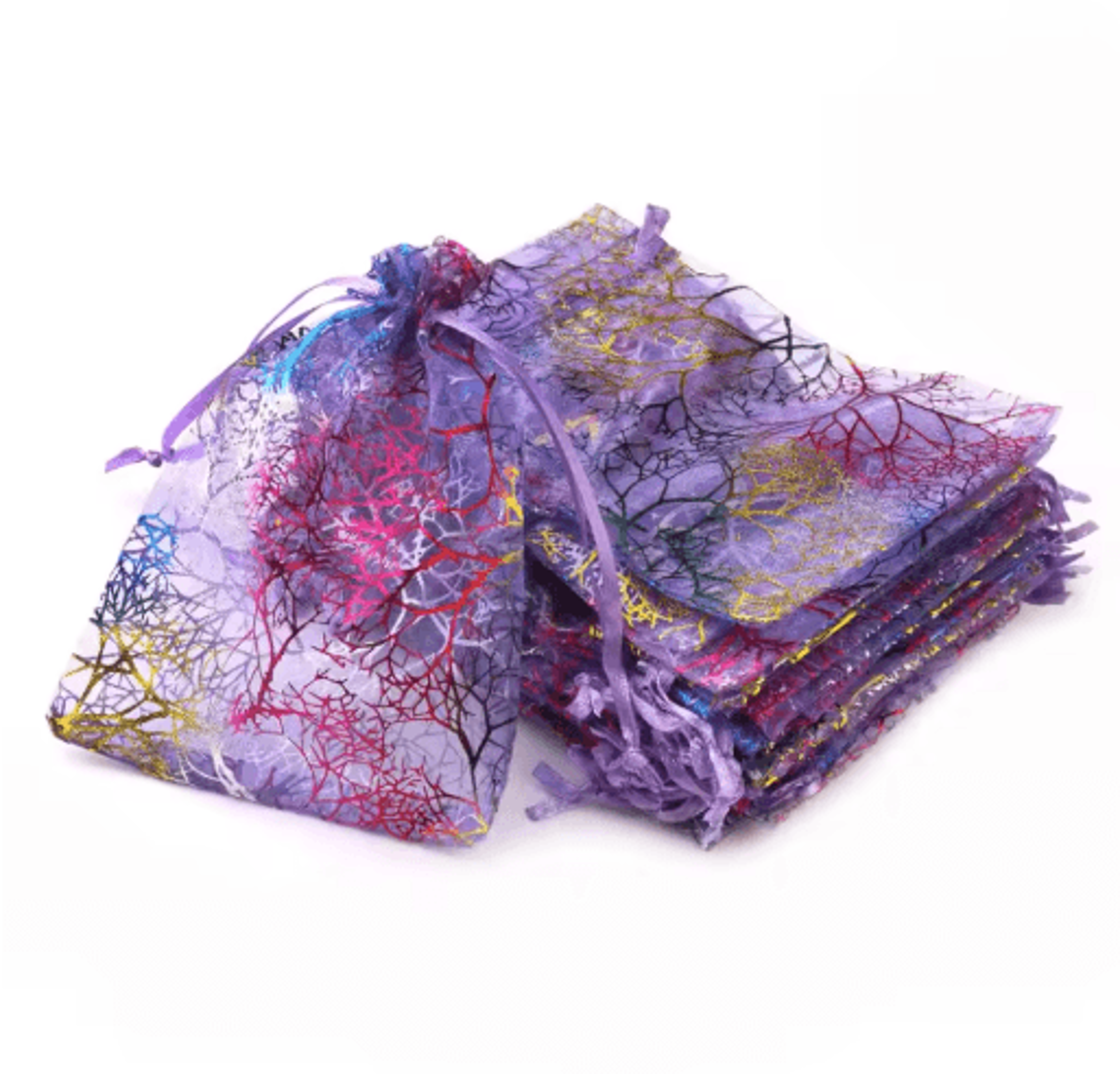 Organza Gift Bags With Drawstring  Colorful Tree Print Jewelry  Party Packaging 100pcs 7