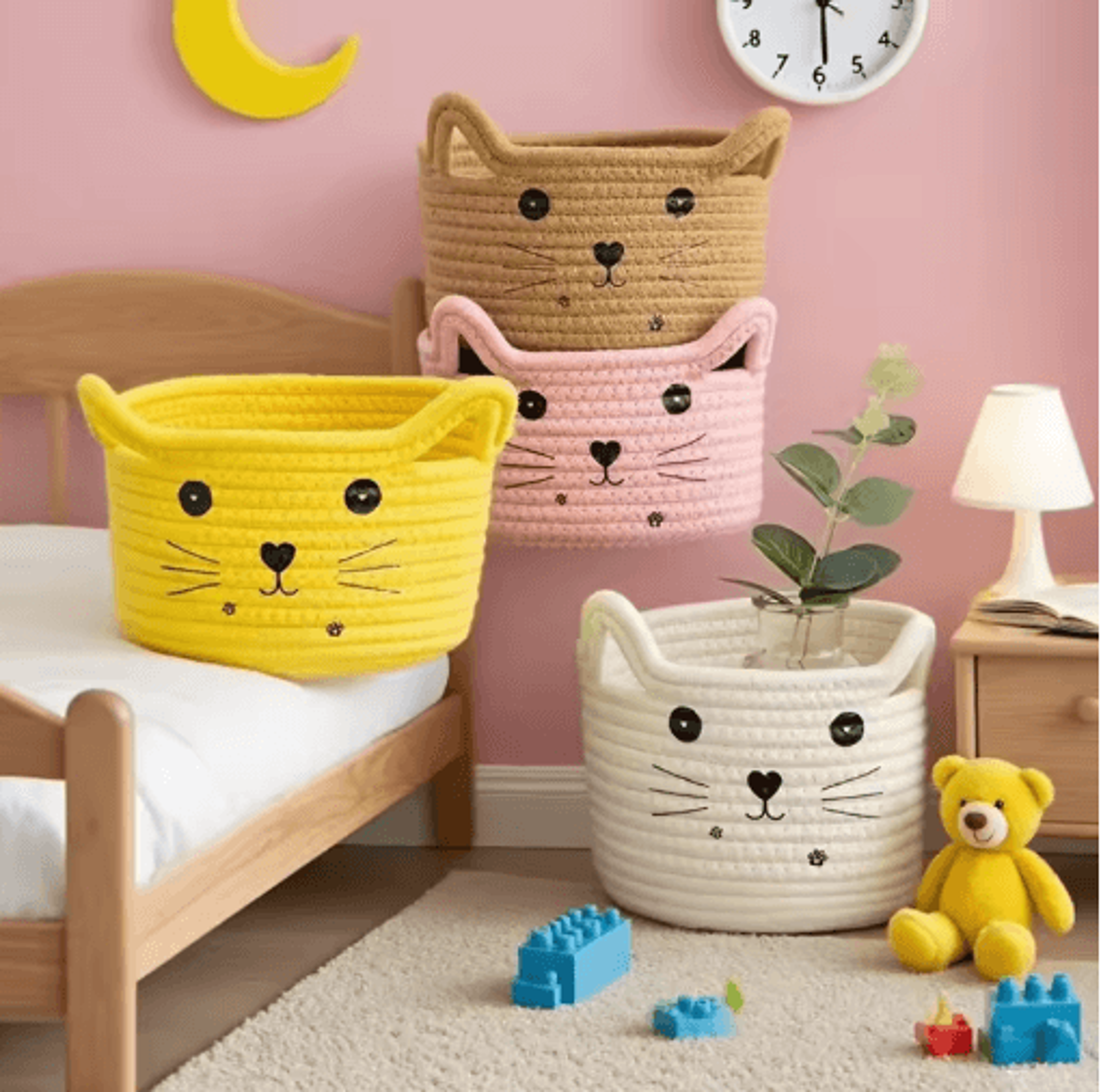 Cat Face Woven Cotton Storage Basket  Cute Home Organizer For Toys Clothes  Pet Supplies 0