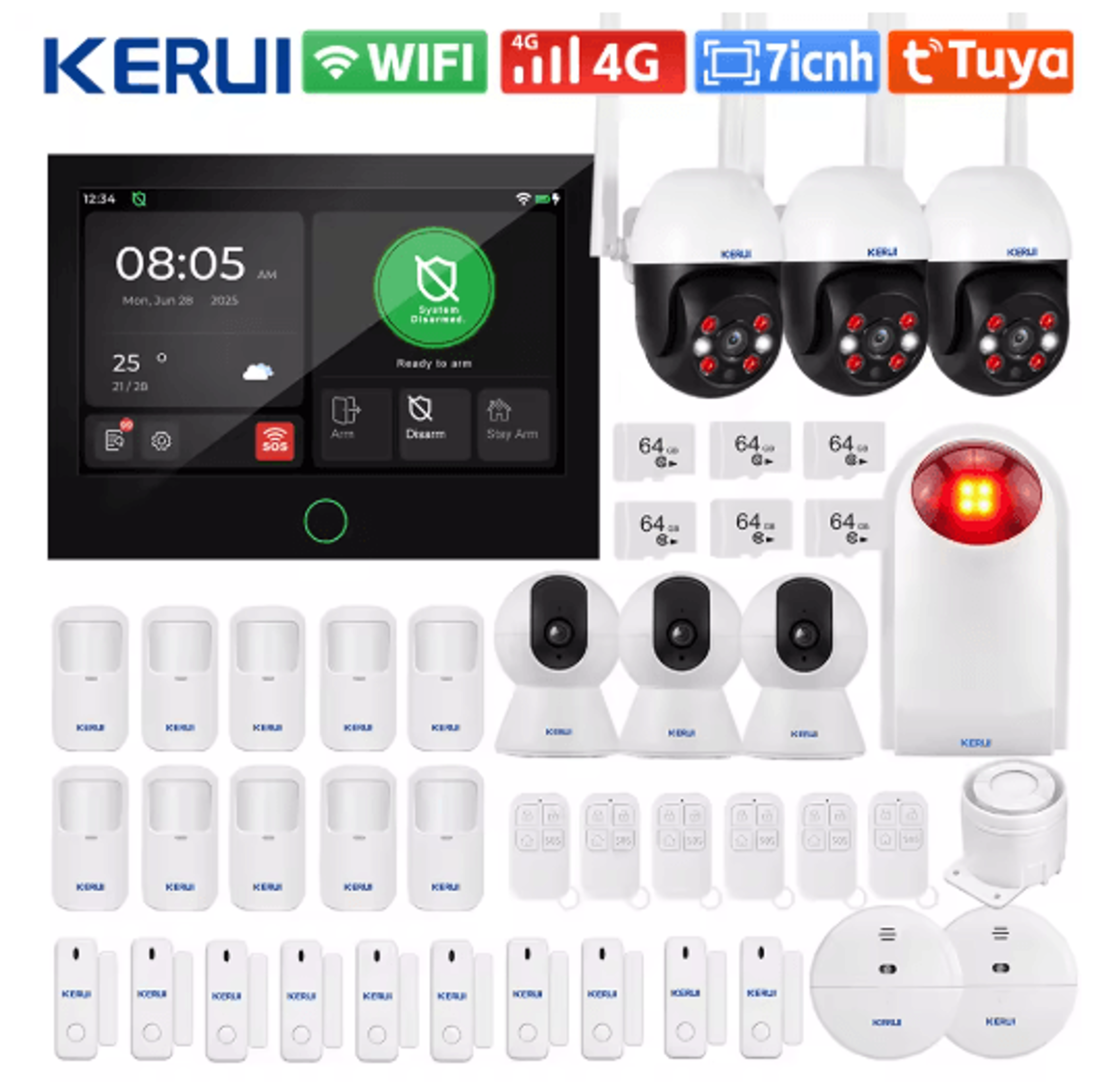 KERUI G70 Tuya Smart Home Alarm System  WiFi  4G With 7 Touchscreen Panel 1