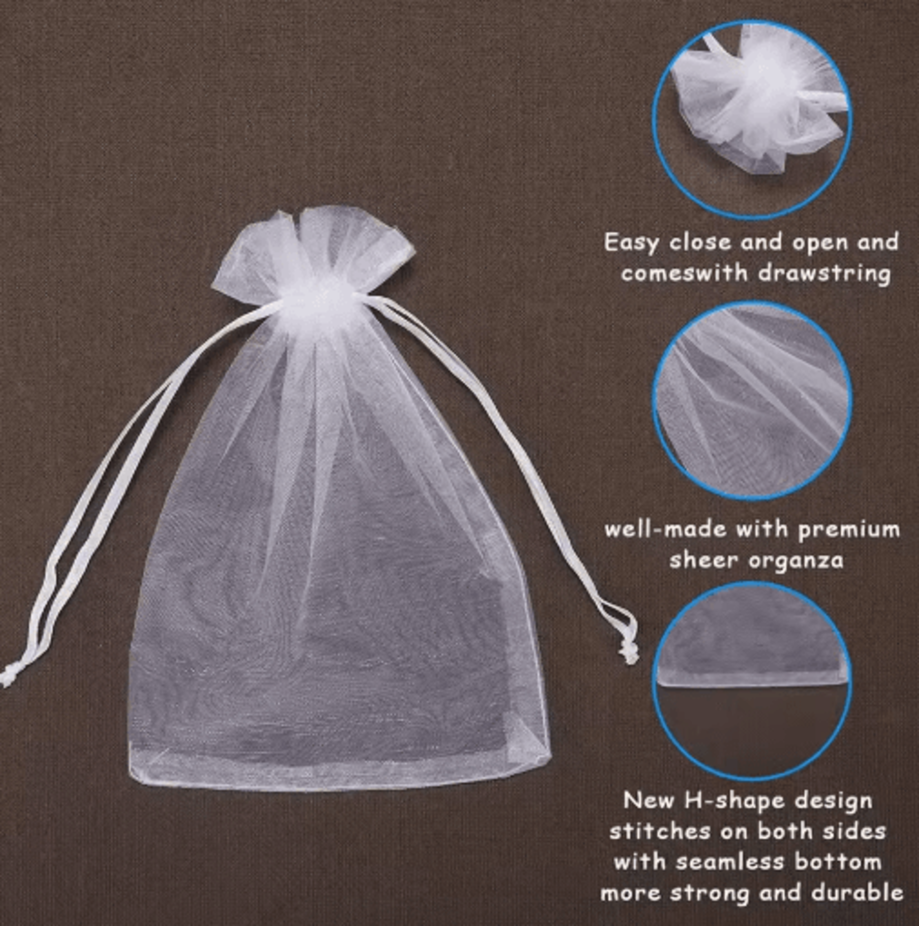 White Organza Drawstring Gift Bags 100Pack  Elegant Party  Jewelry Favor Pouches 2