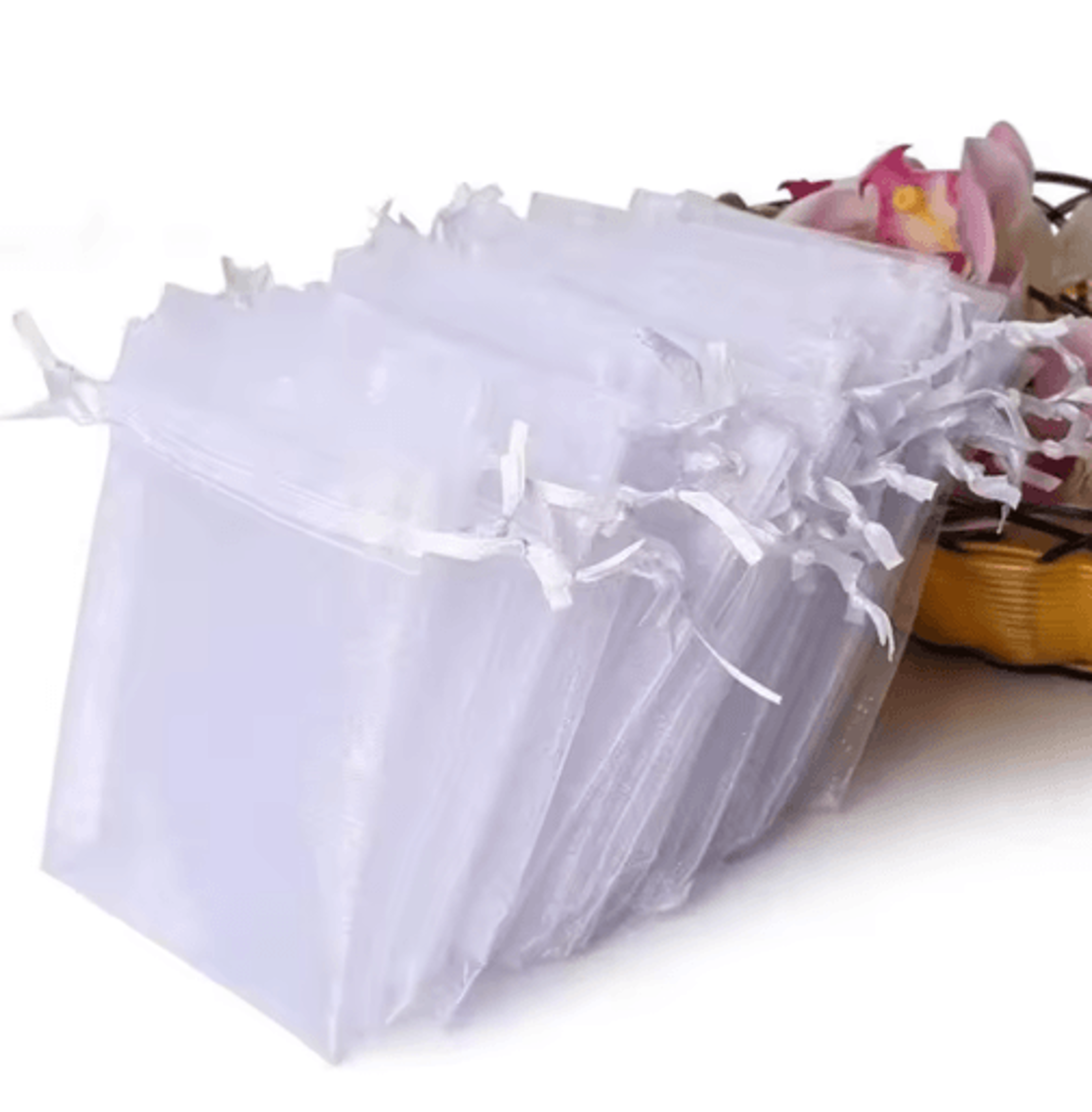 White Organza Drawstring Gift Bags 100Pack  Elegant Party  Jewelry Favor Pouches 5
