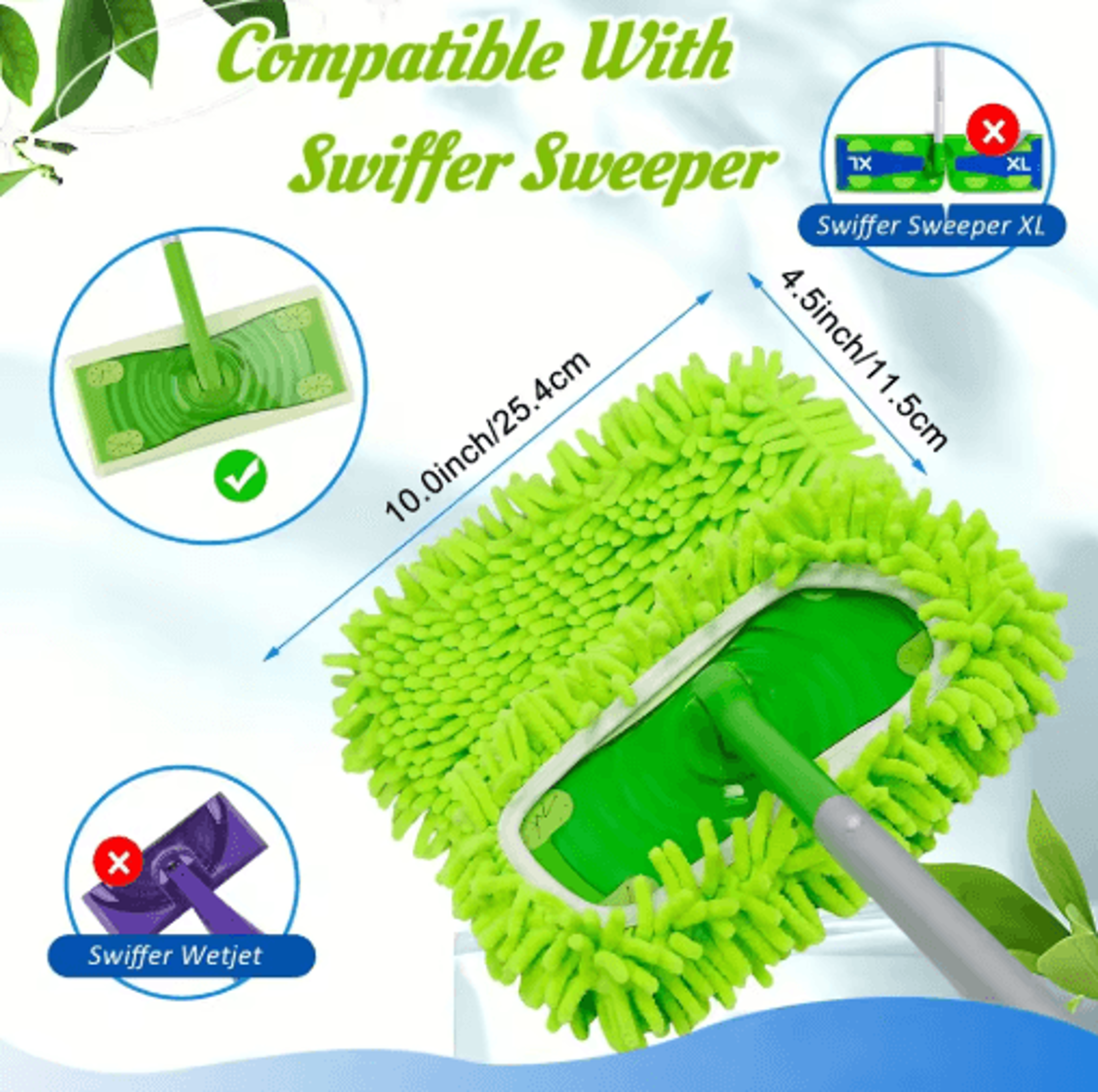 Reusable Chenille Mop Cloth Covers 4Pack  Soft  Highly Absorbent Floor Cleaning Pads 5
