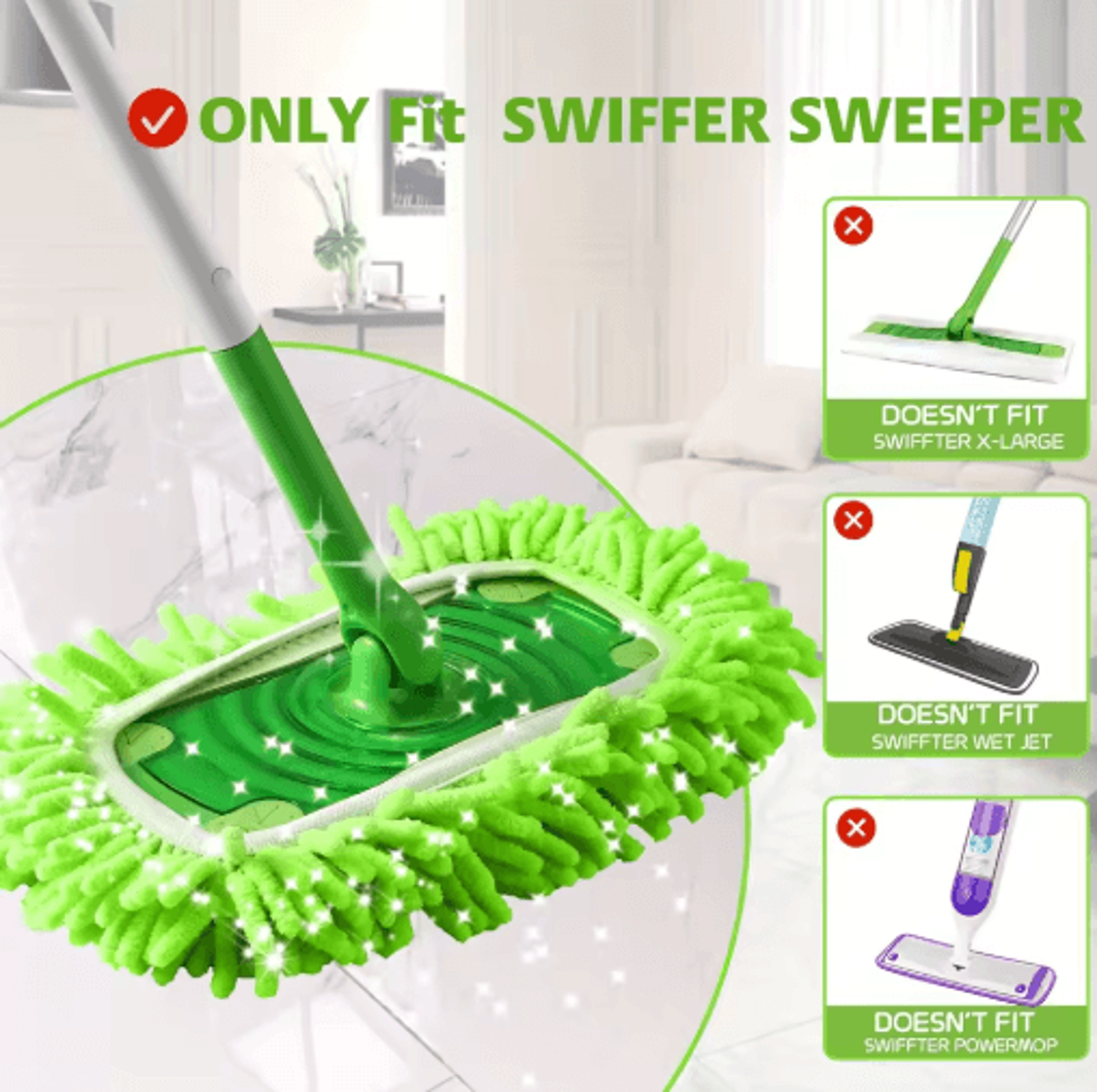 Reusable Chenille Mop Cloth Covers 4Pack  Soft  Highly Absorbent Floor Cleaning Pads 6
