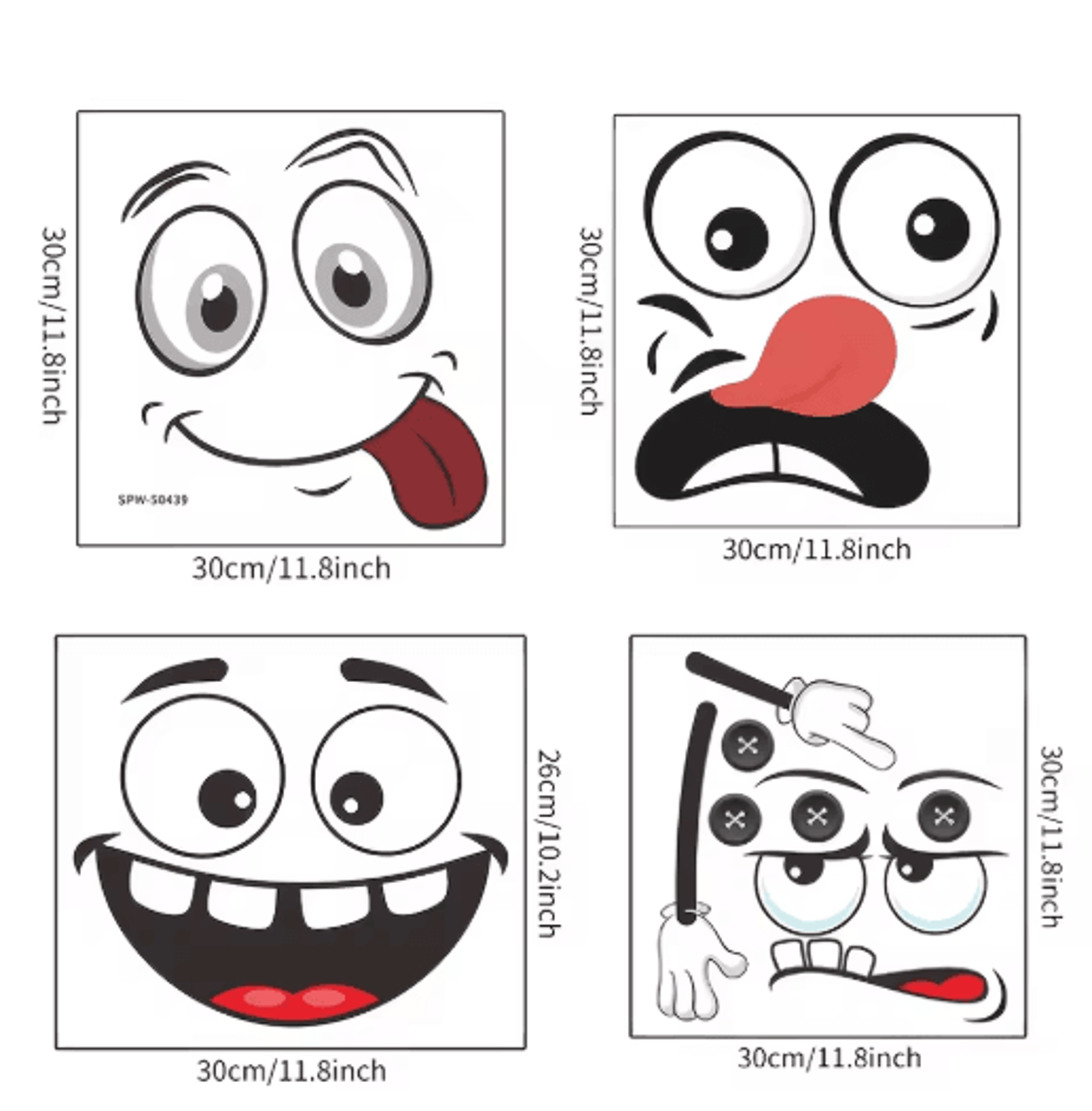 Cartoon Face Trash Can Stickers 4 Pack Self Adhesive PVC Expression Stickers For Bins 2