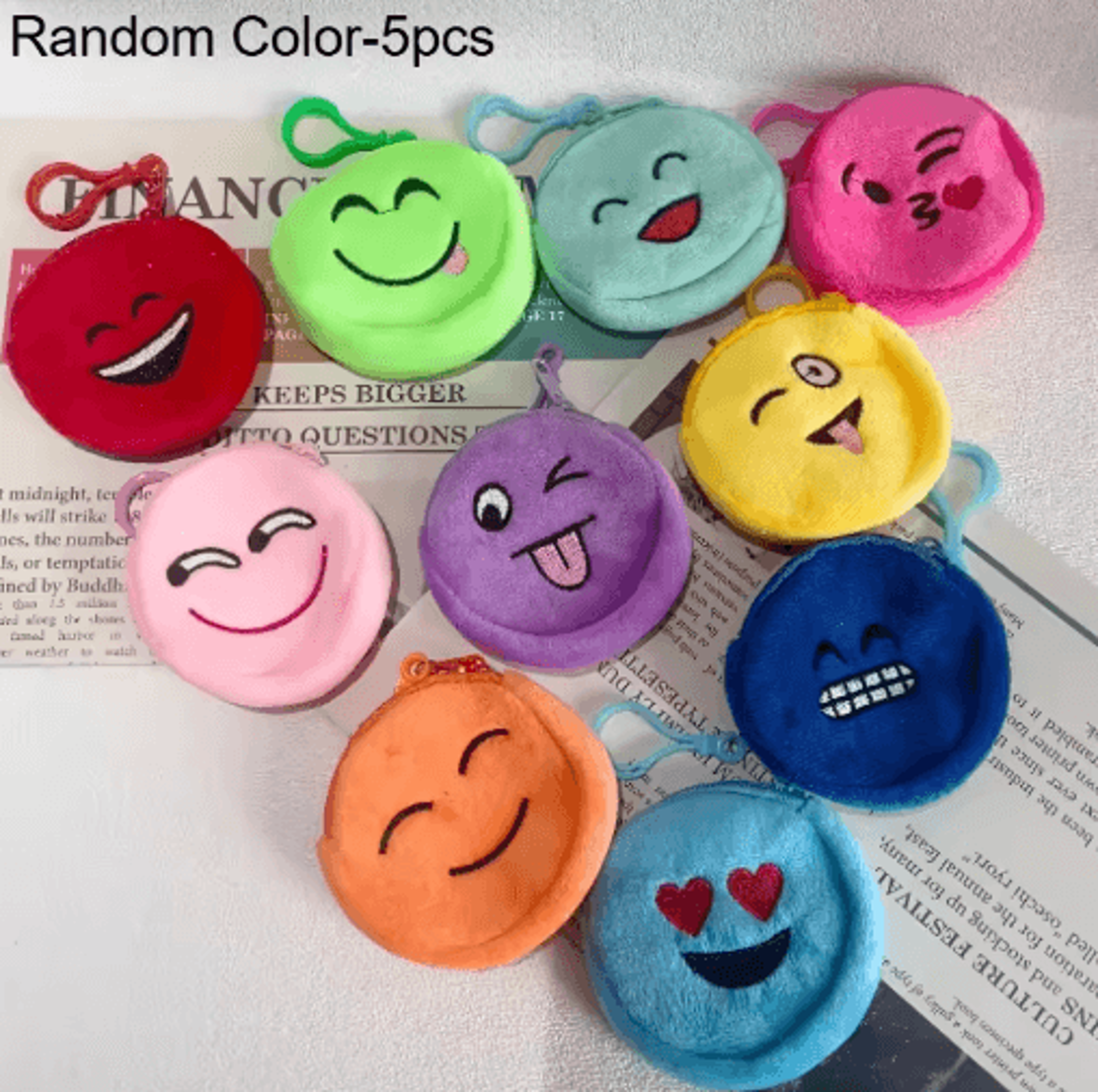 Cartoon Plush Coin Purses 5Pack  Zippered Mini Wallets With Cute Expressions  Keychain 1