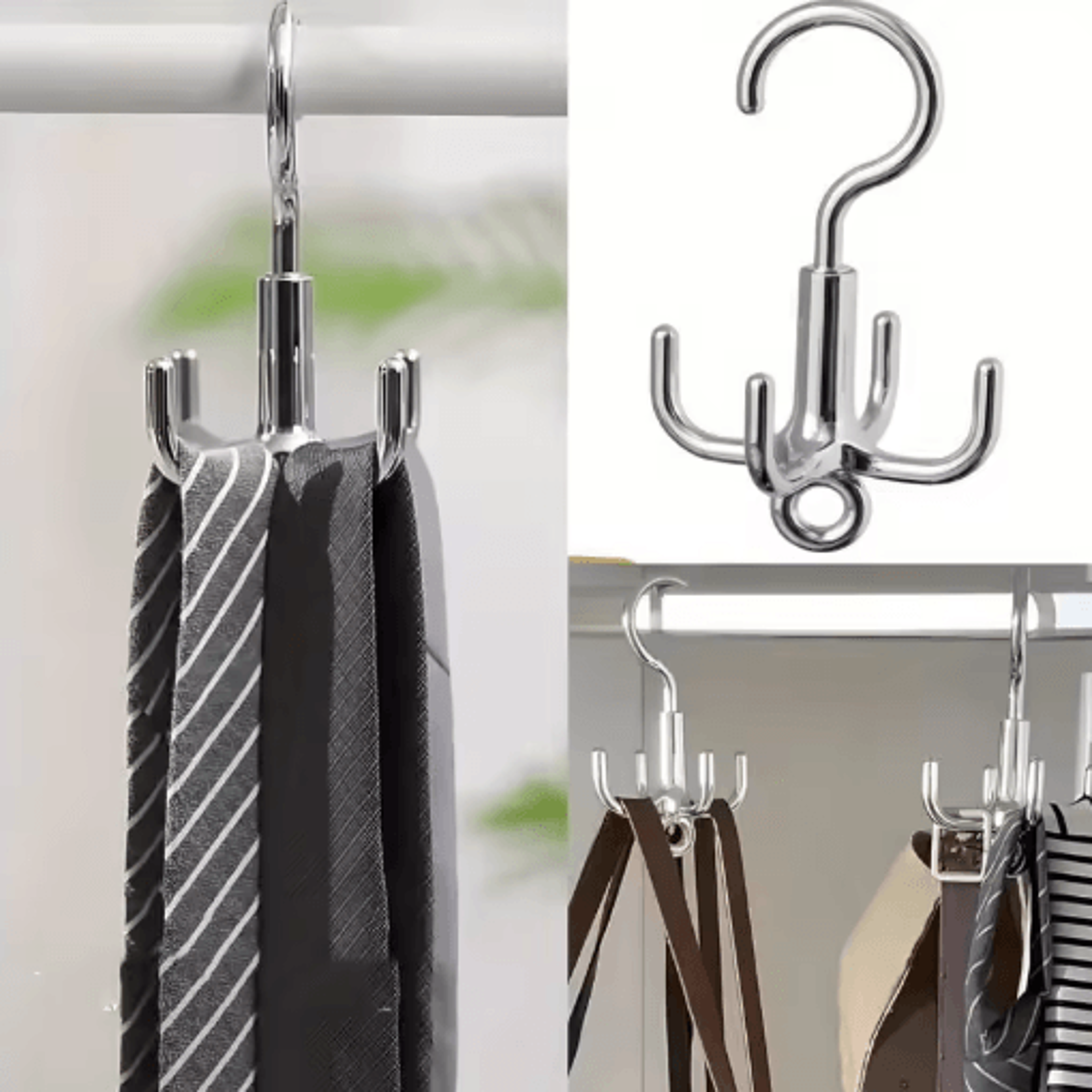 Rotating Clothes Hooks With 4 Claws 3Pack  PunchFree Wardrobe Hanger For Belts Scarves  Coats 5