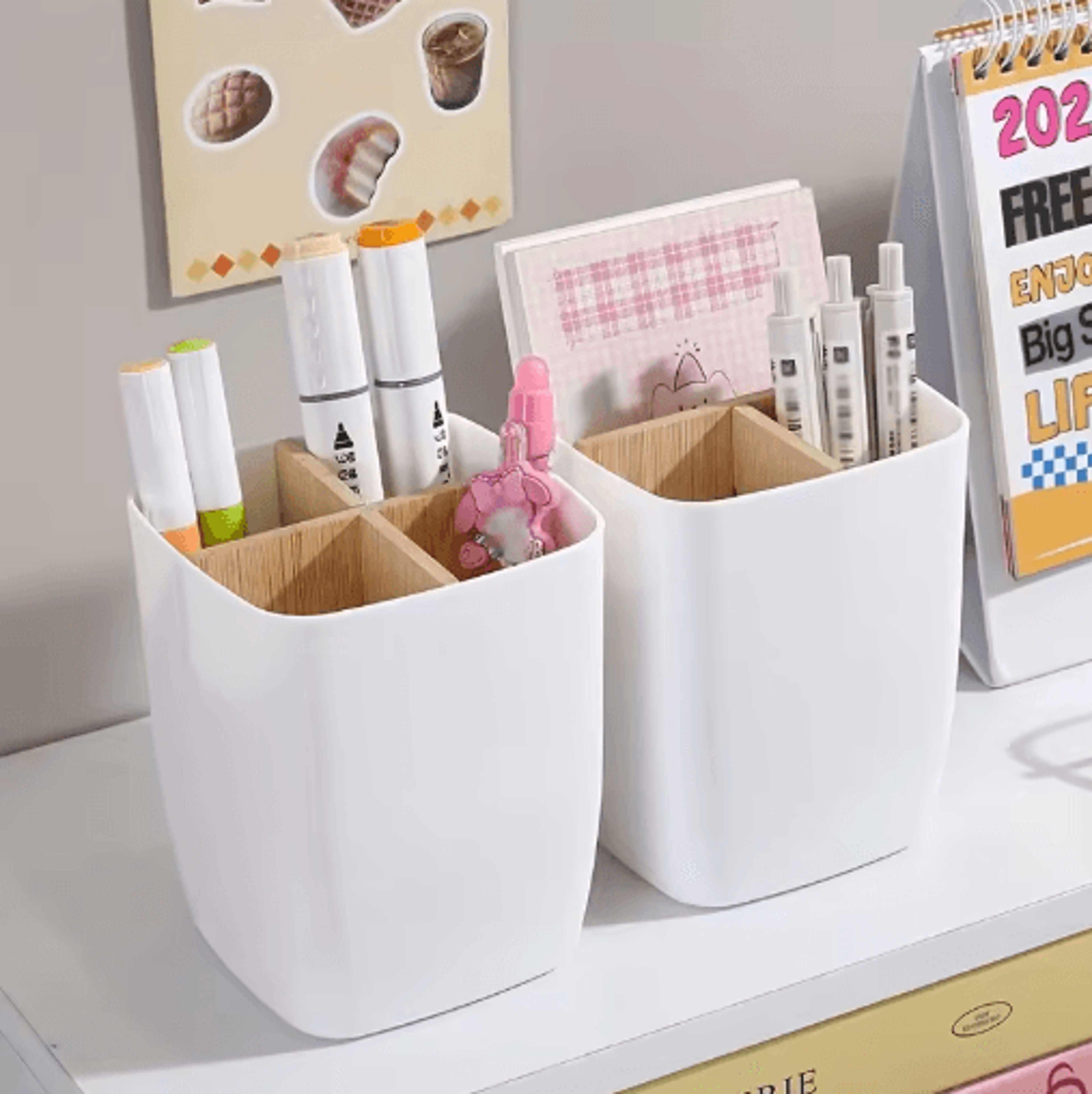 Bamboo Partition Desk Organizer  4Slot Pen Jewelry  Office Storage Box 6