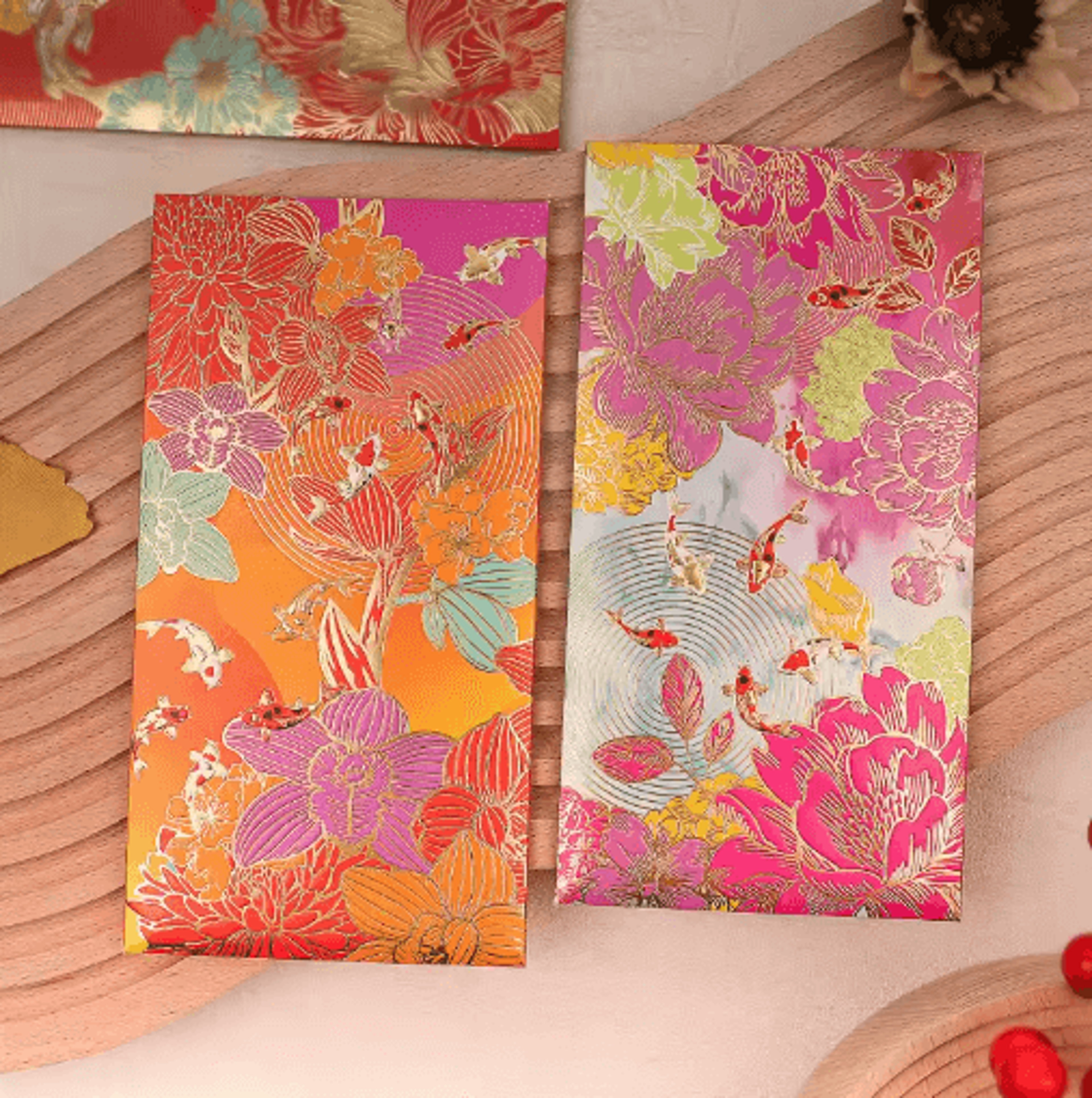 Floral Thank You Cards With Golden Accents 6Pack  Elegant Greeting Cards  Lucky Money Envelopes 6