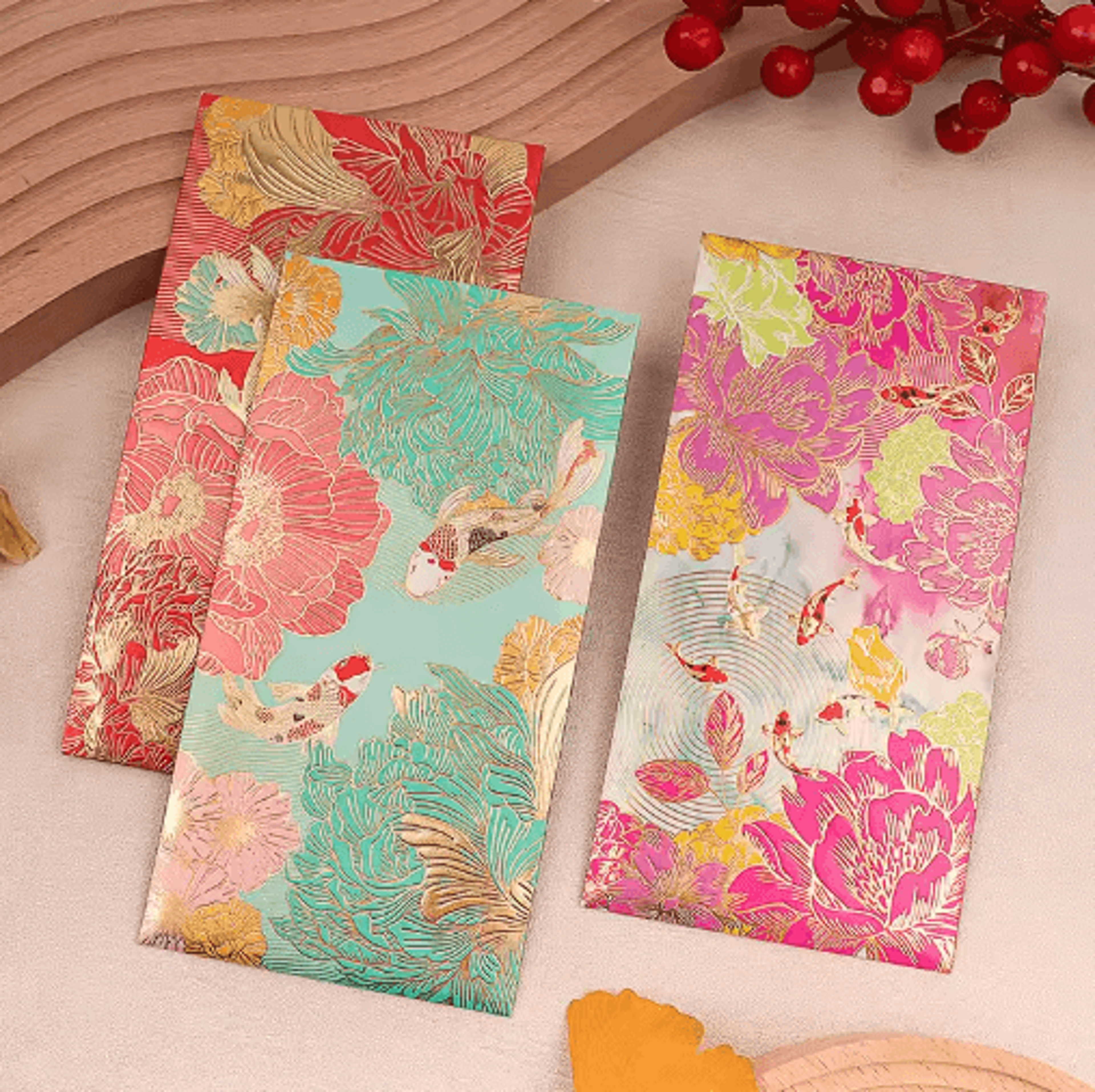 Floral Thank You Cards With Golden Accents 6Pack  Elegant Greeting Cards  Lucky Money Envelopes 8