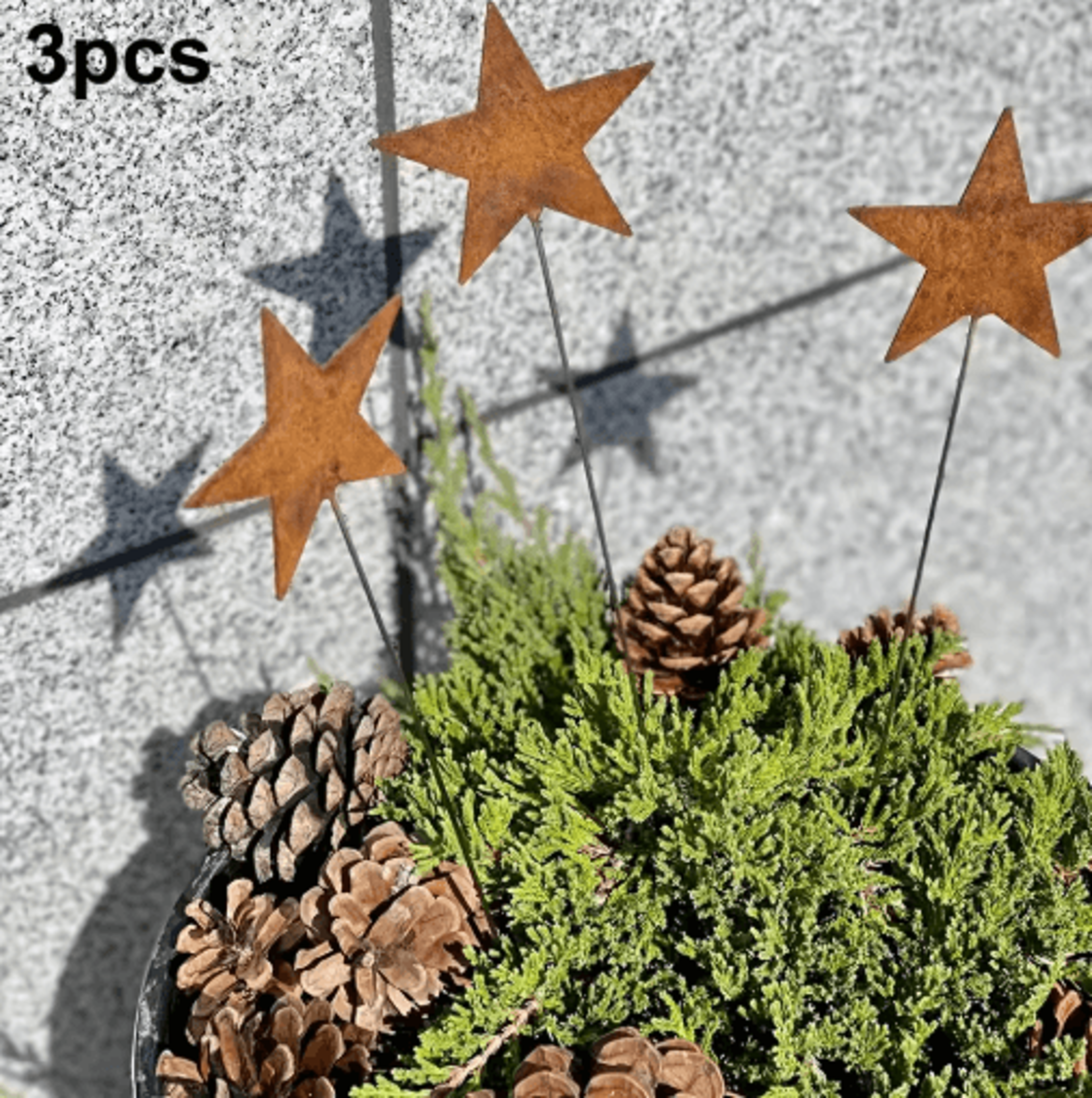 Rustic Metal Star Garden Stakes 3Piece Set  Iron Silhouette Outdoor Yard  Planter Decor 1