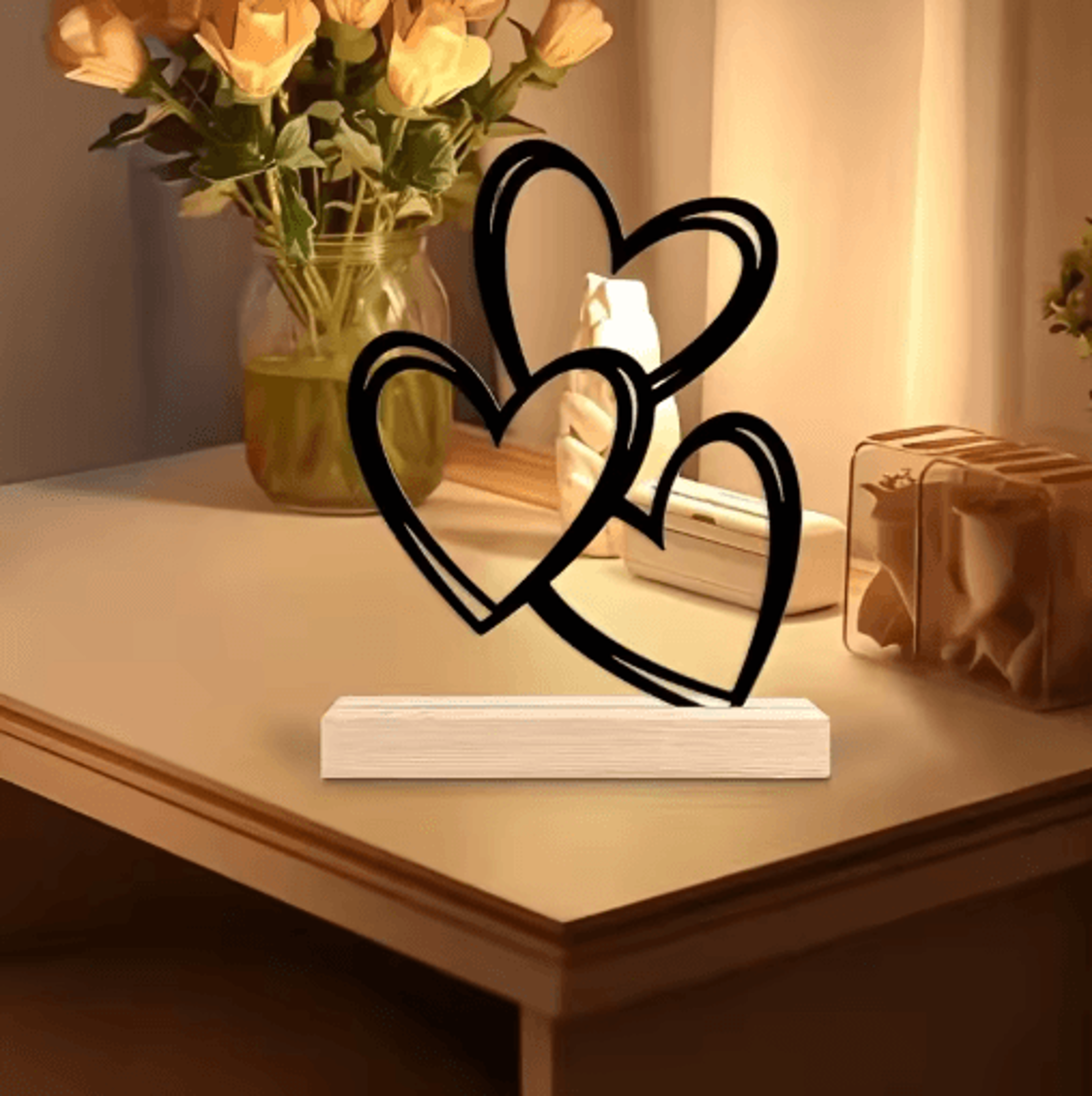 Minimalist Wooden Heart Desktop Decor  Love Ornament For Coffee Table  Study Desk 0