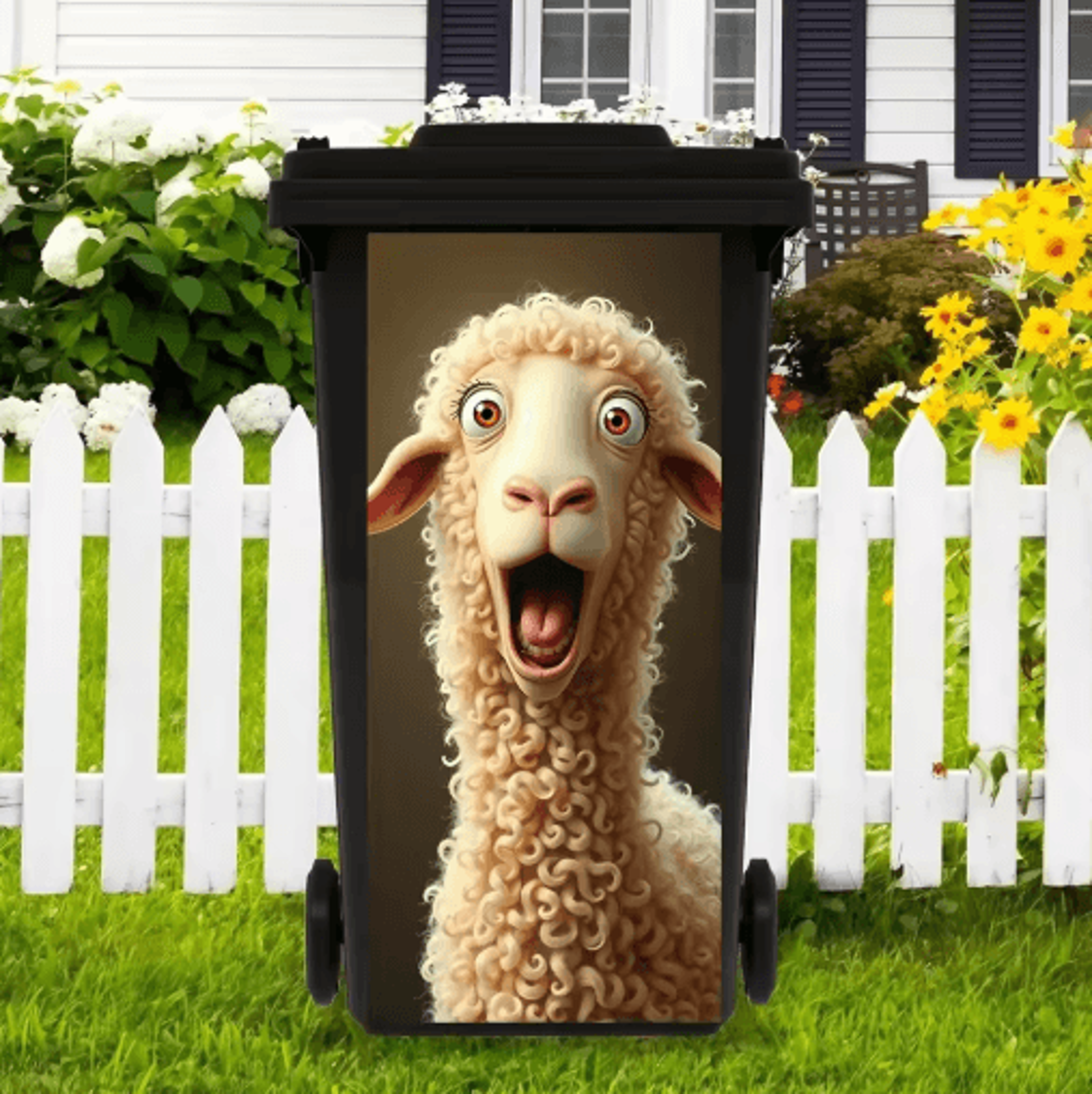 Cute CurlyHaired Sheep Trash Can Sticker  Fun SelfAdhesive Decor For Home Spaces 0