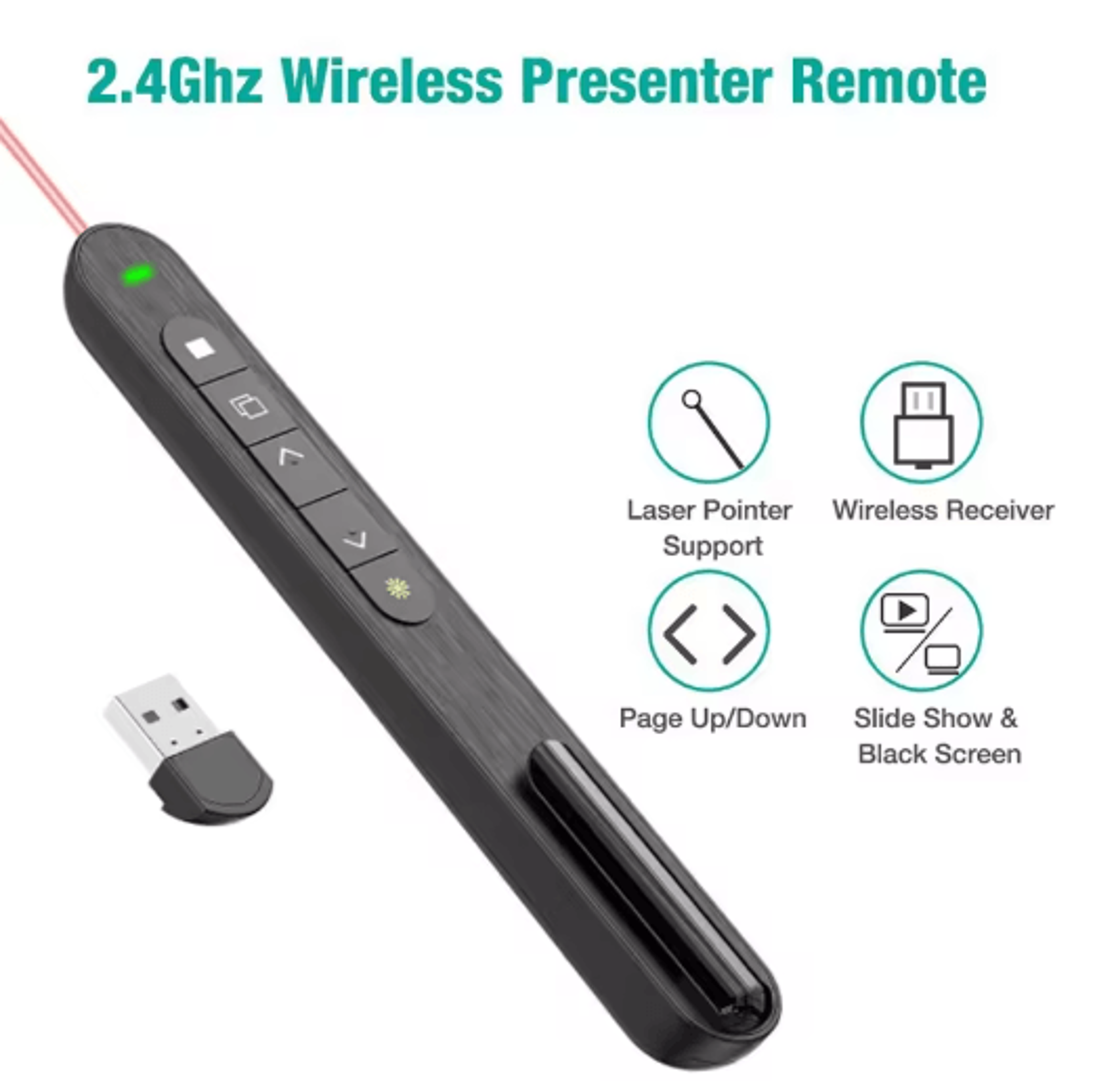 24GHz USB Presentation Remote Pen Wireless PPT Clicker With Pointer For Meetings And Teaching 6