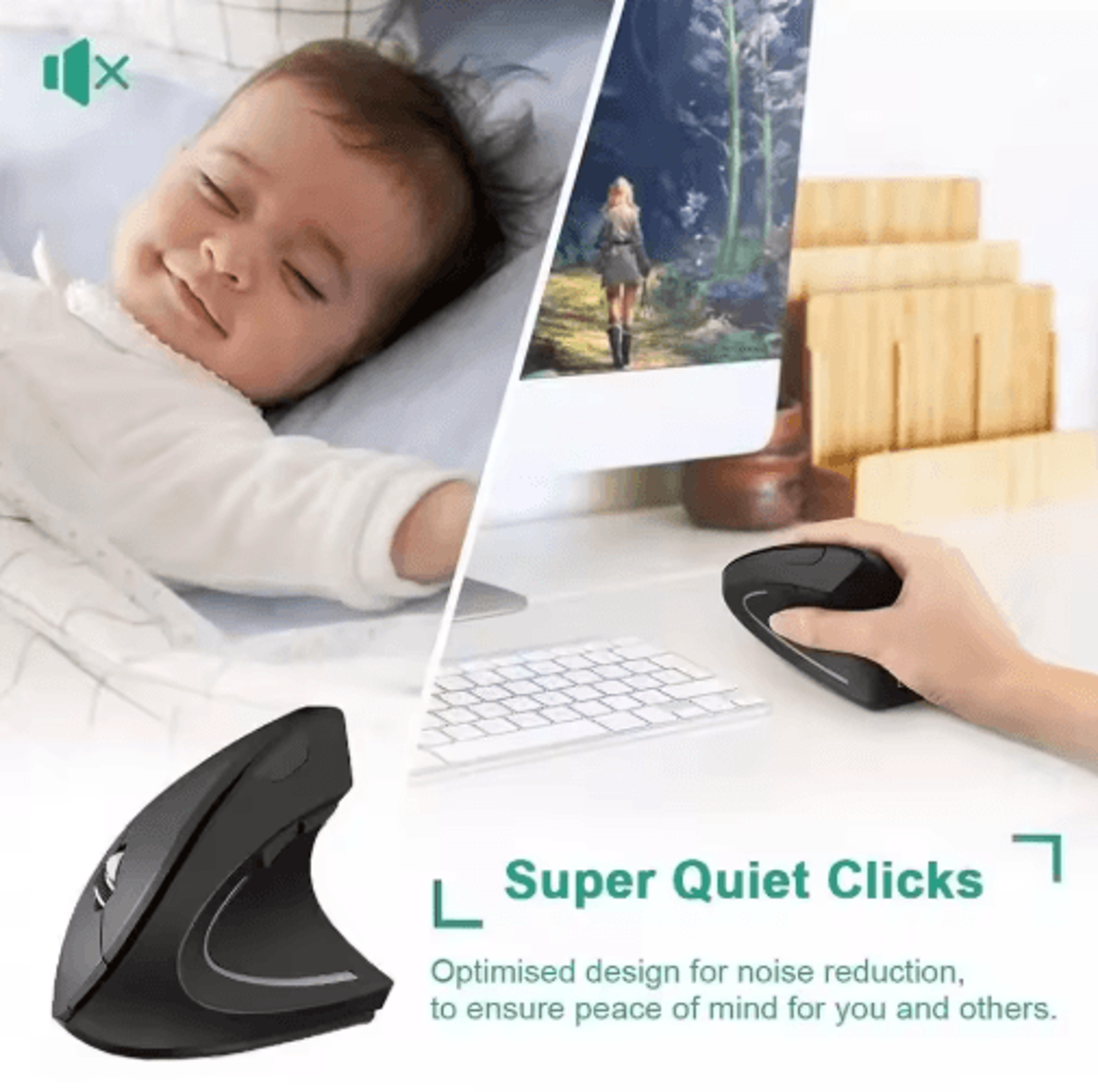 Ergonomic Vertical Mouse  DualMode Wireless Bluetooth Silent Mouse 1600 DPI 5