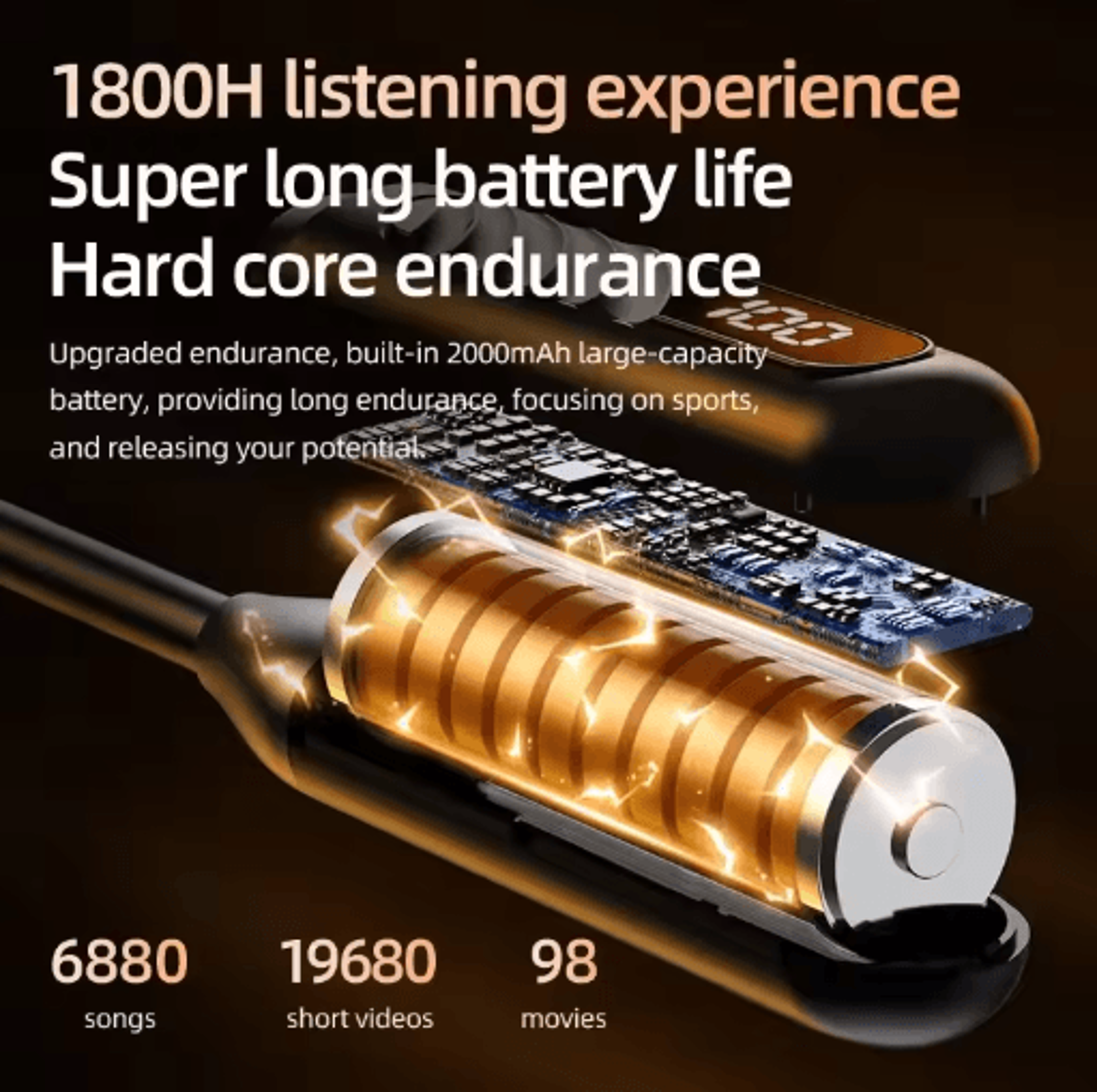BT8 Wireless Neckband Earphones Bluetooth 53 Gaming Headset With LED Display And TF Card 6