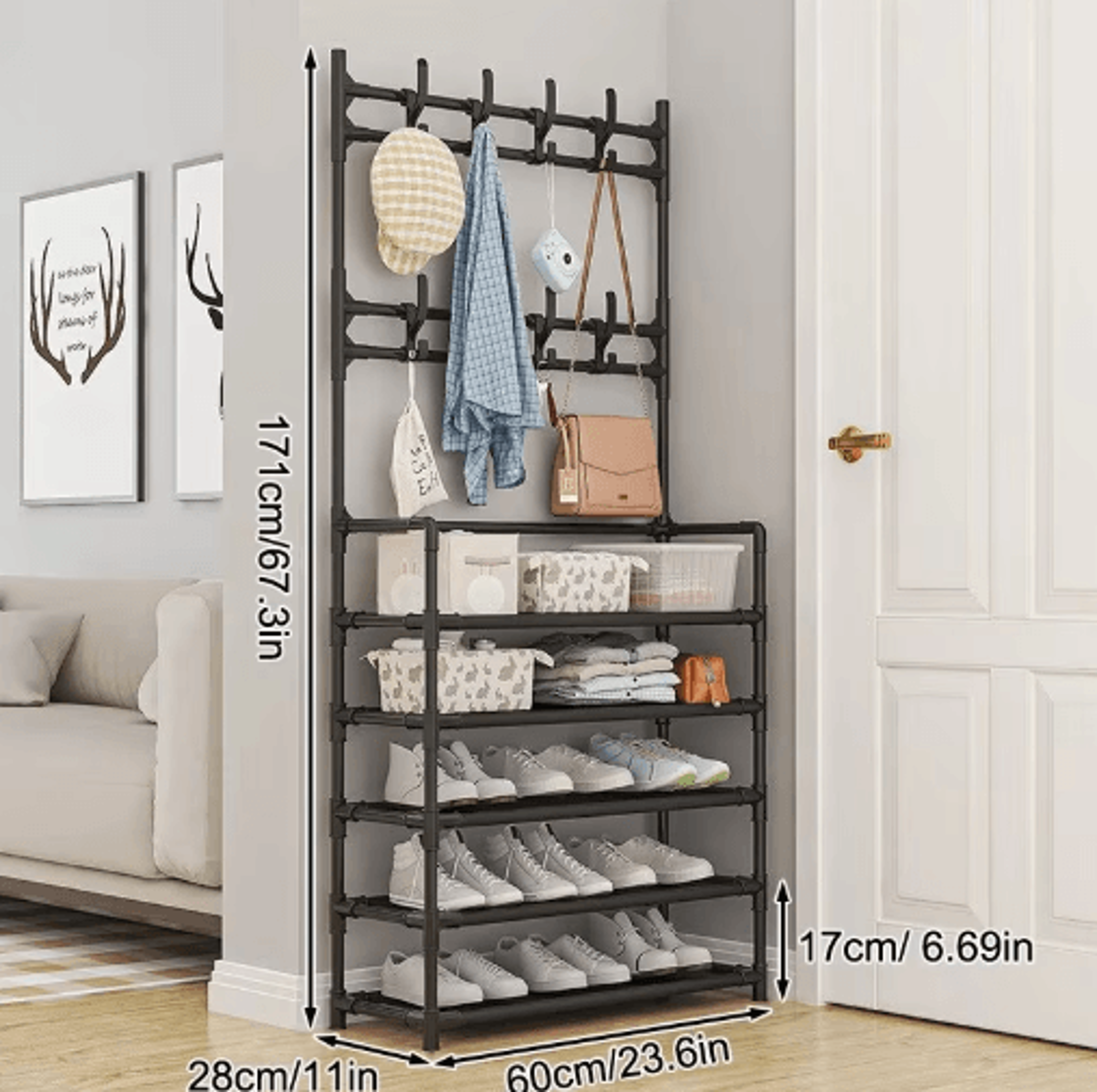 5Layer Multifunctional Shoe  Coat Rack With Integrated Storage 2Piece Set 6