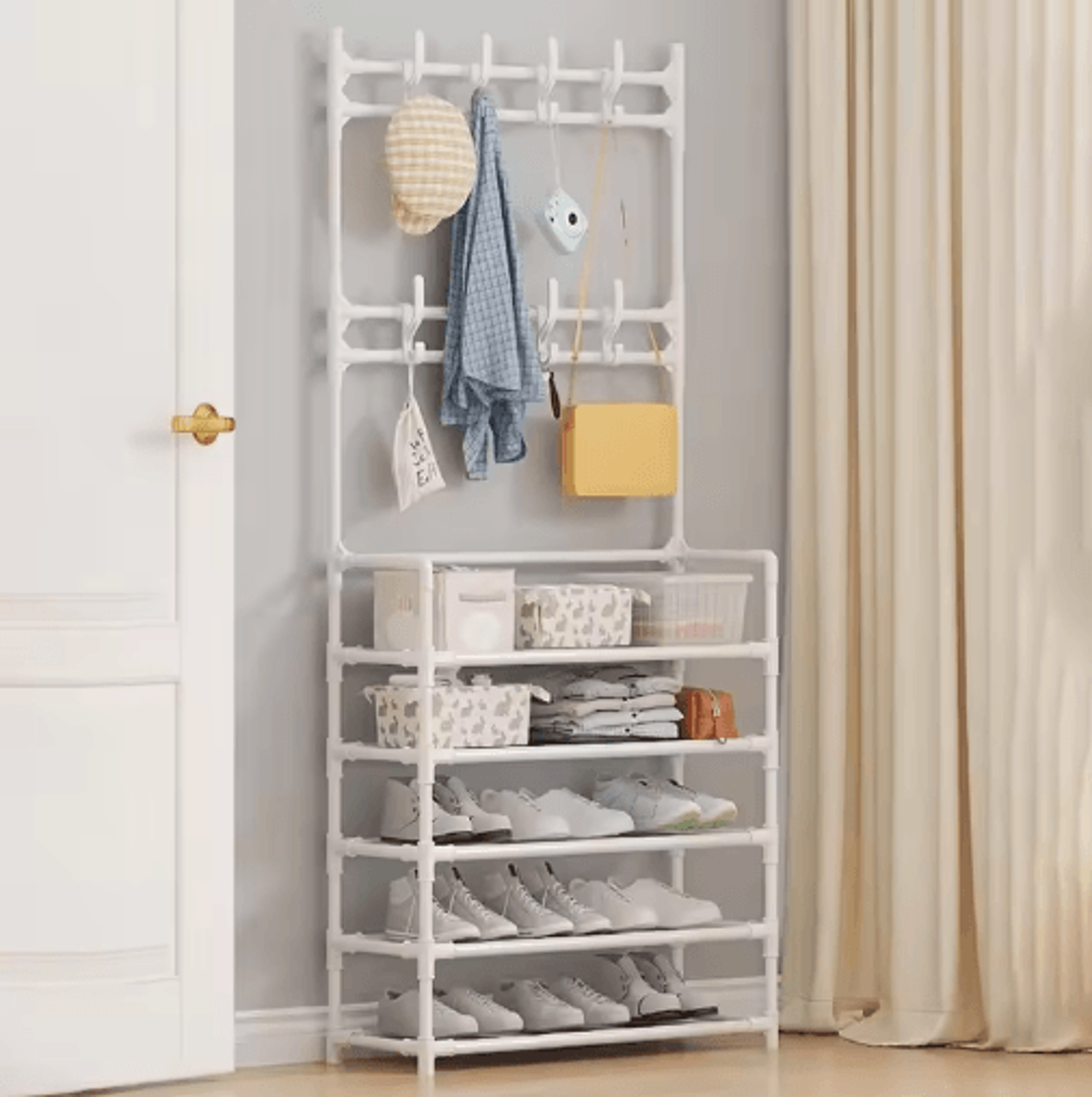 5Layer Multifunctional Shoe  Coat Rack With Integrated Storage 2Piece Set 8