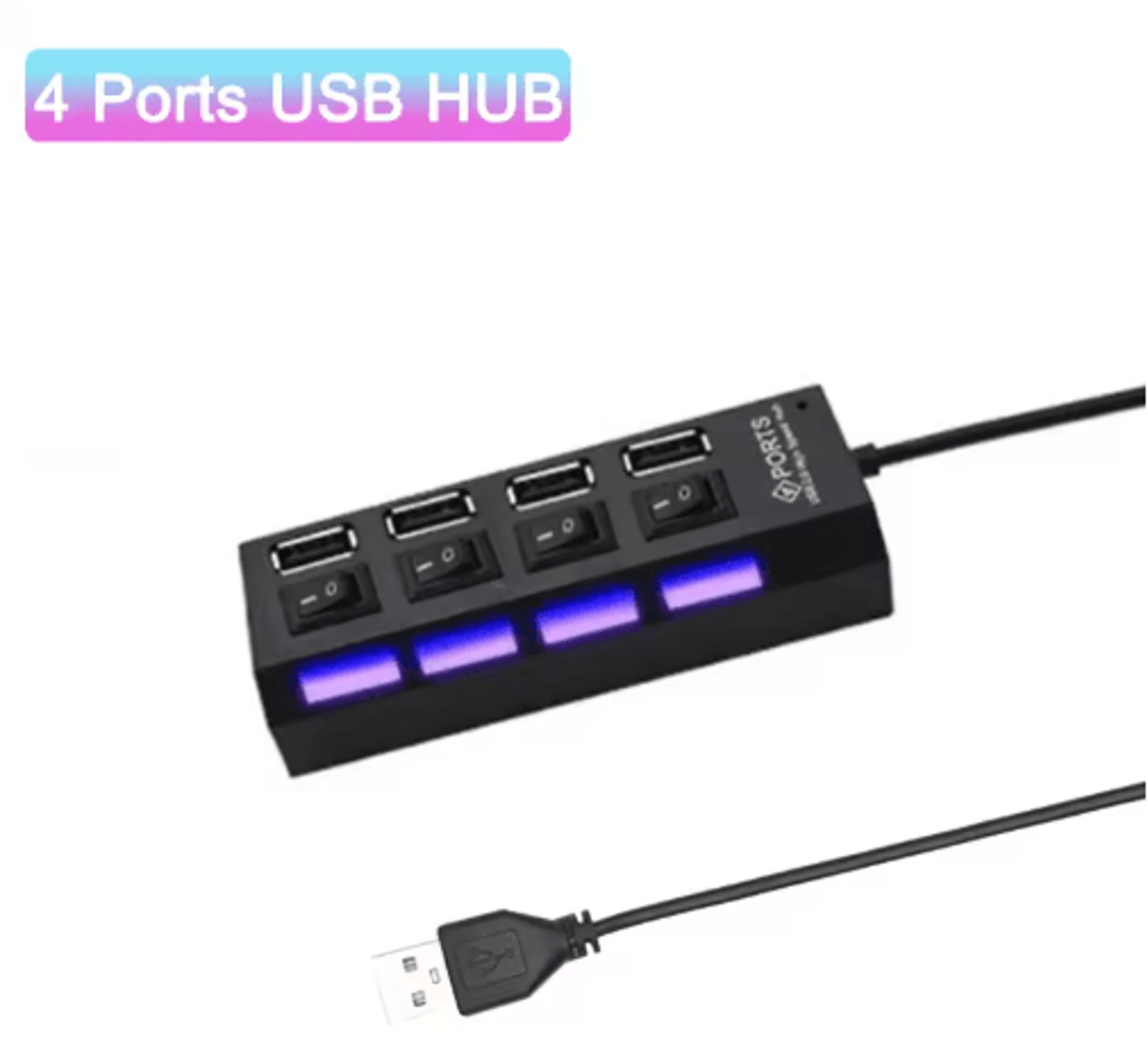 4Port USB 20 Hub With LED Switch  HighSpeed USB Splitter For PC  Laptop 5