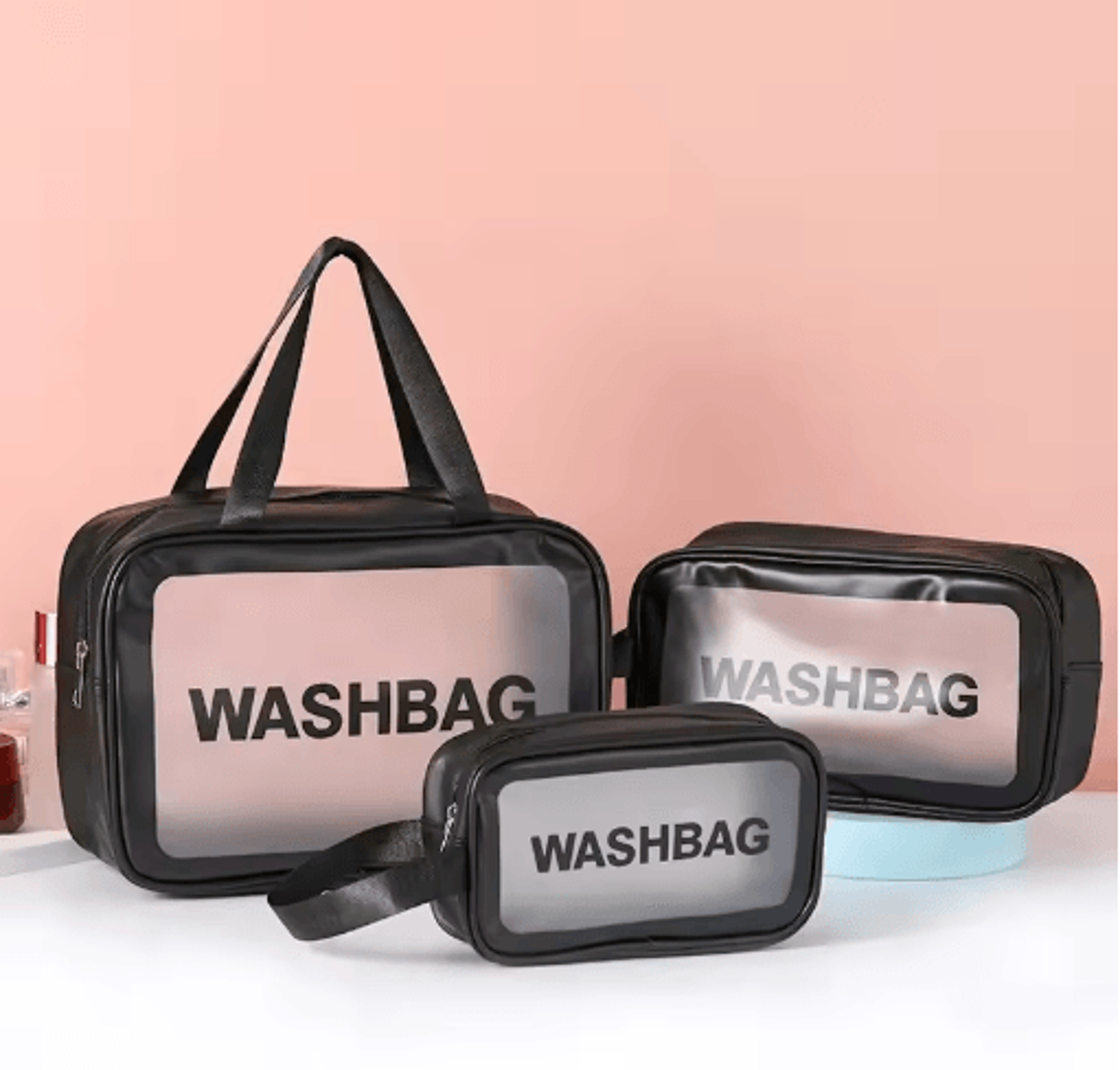 3 Piece PU Transparent Makeup And Toiletry Bag Set Large Capacity Frosted PVC Organizer 2