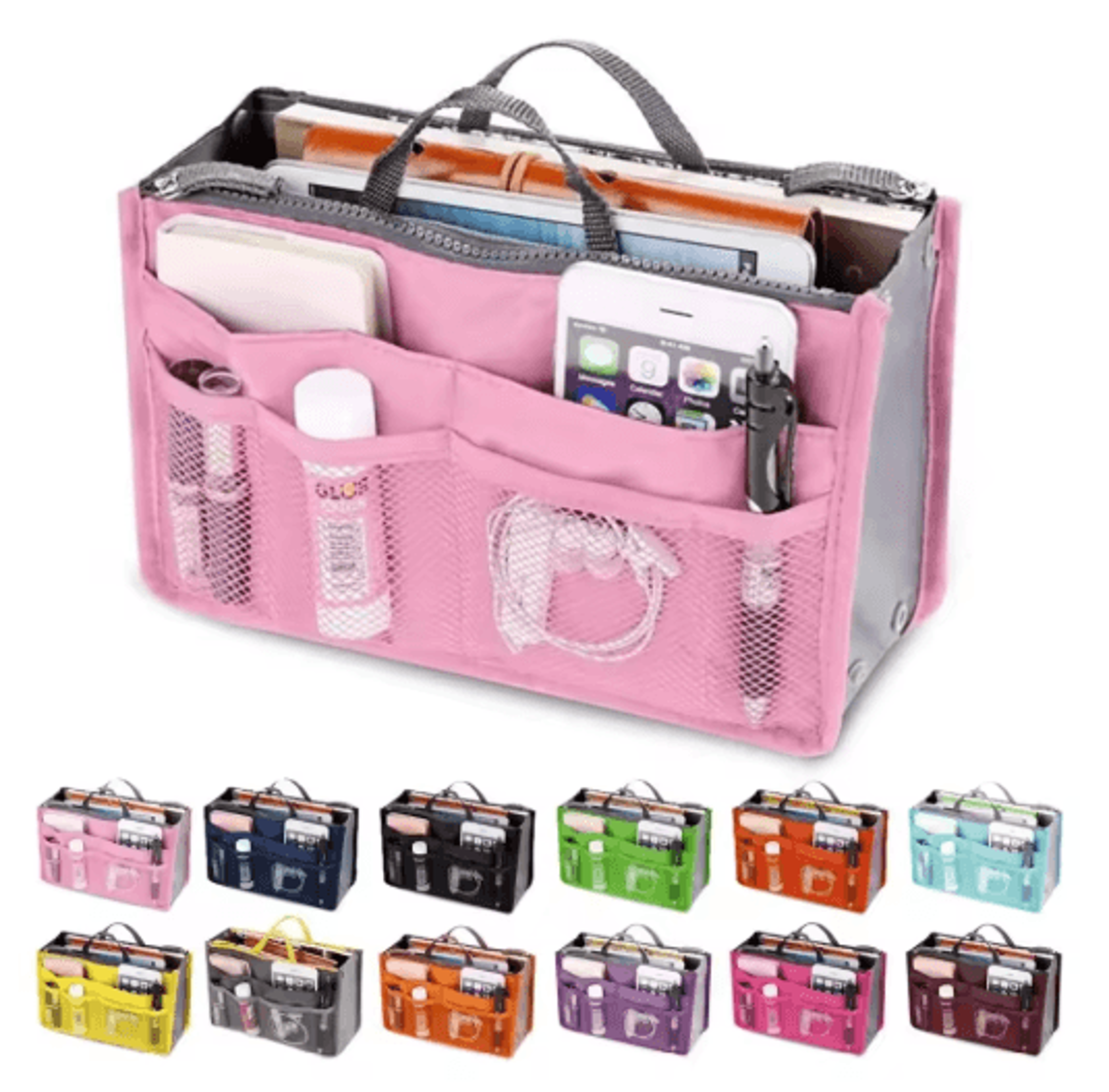 Womens Nylon Cosmetic Organizer Insert Foldable Large Capacity Handbag Liner 0