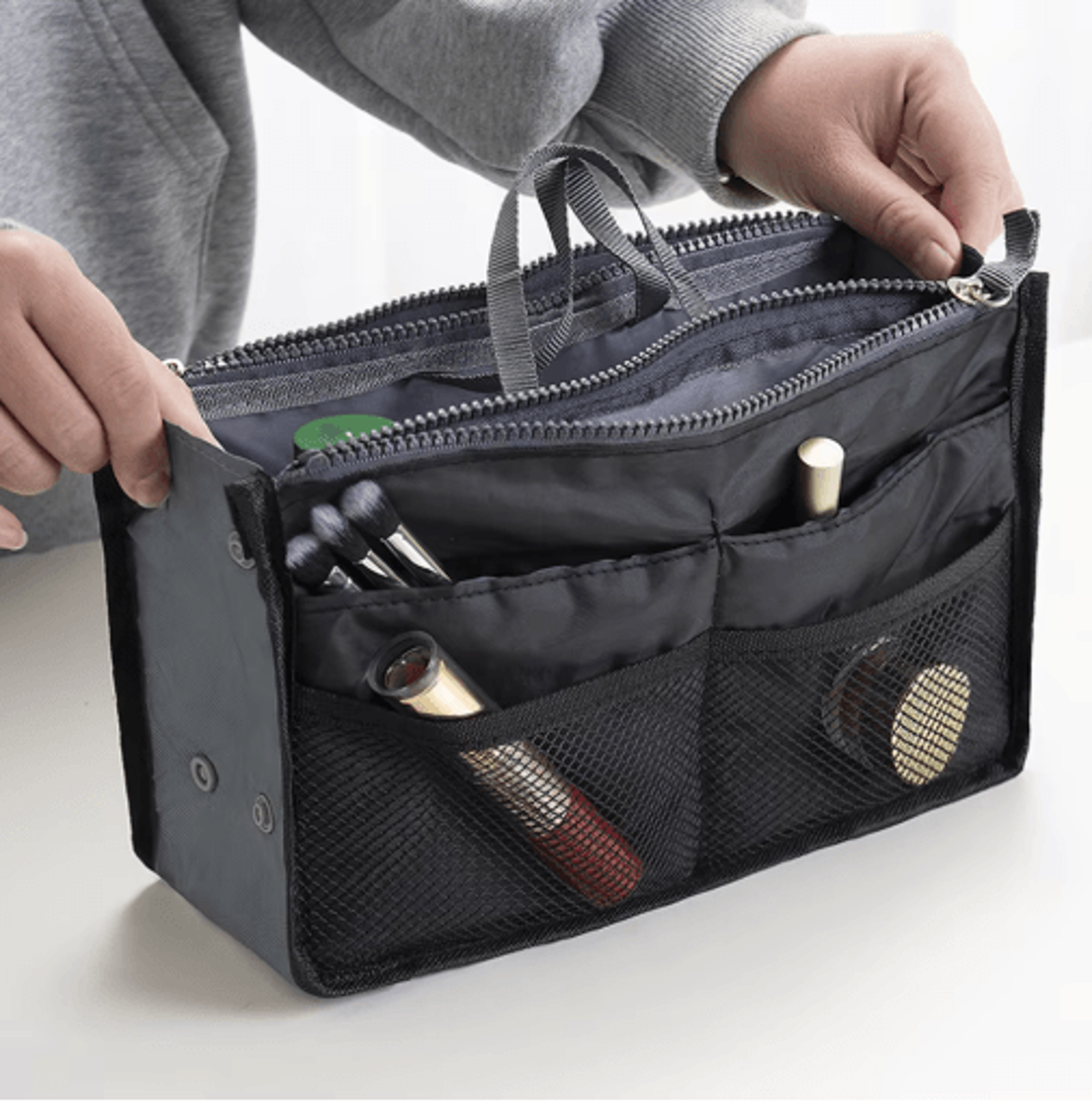 Womens Nylon Cosmetic Organizer Insert Foldable Large Capacity Handbag Liner 8