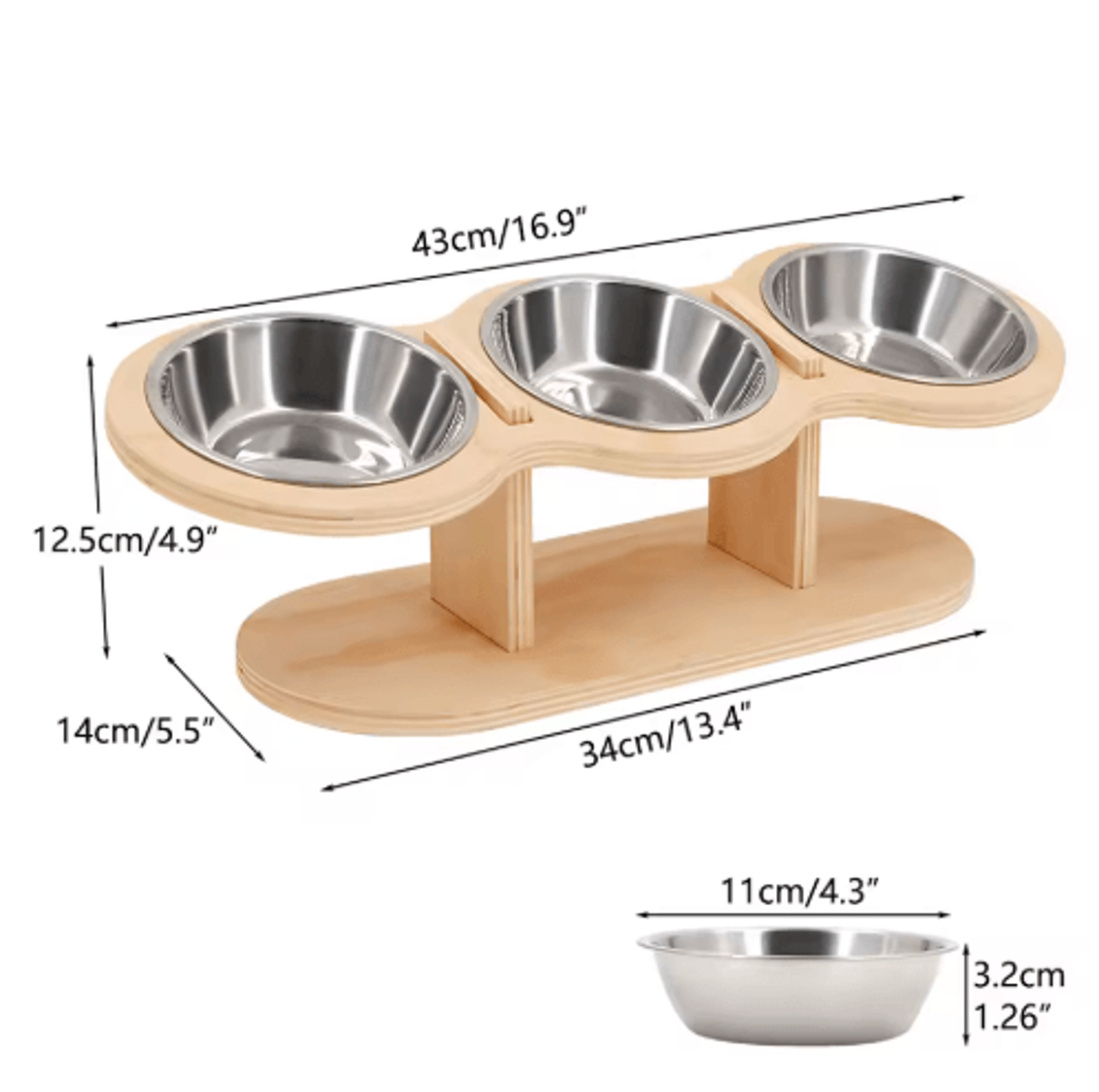 Raised Cat Feeder With 3 Stainless Steel Bowls 15 Ergonomic Wooden Feeding  Watering Station 1