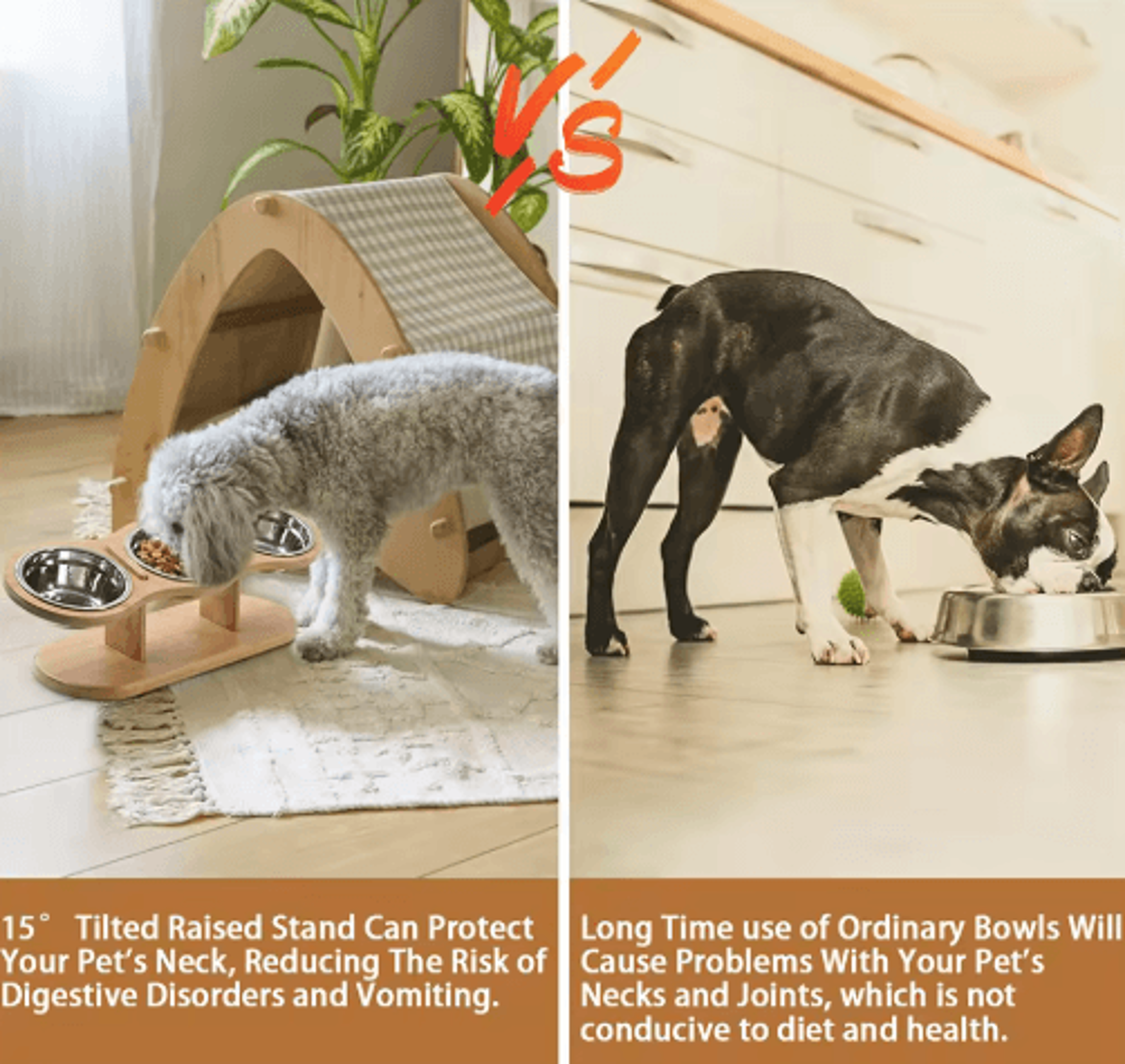 Raised Cat Feeder With 3 Stainless Steel Bowls 15 Ergonomic Wooden Feeding  Watering Station 5