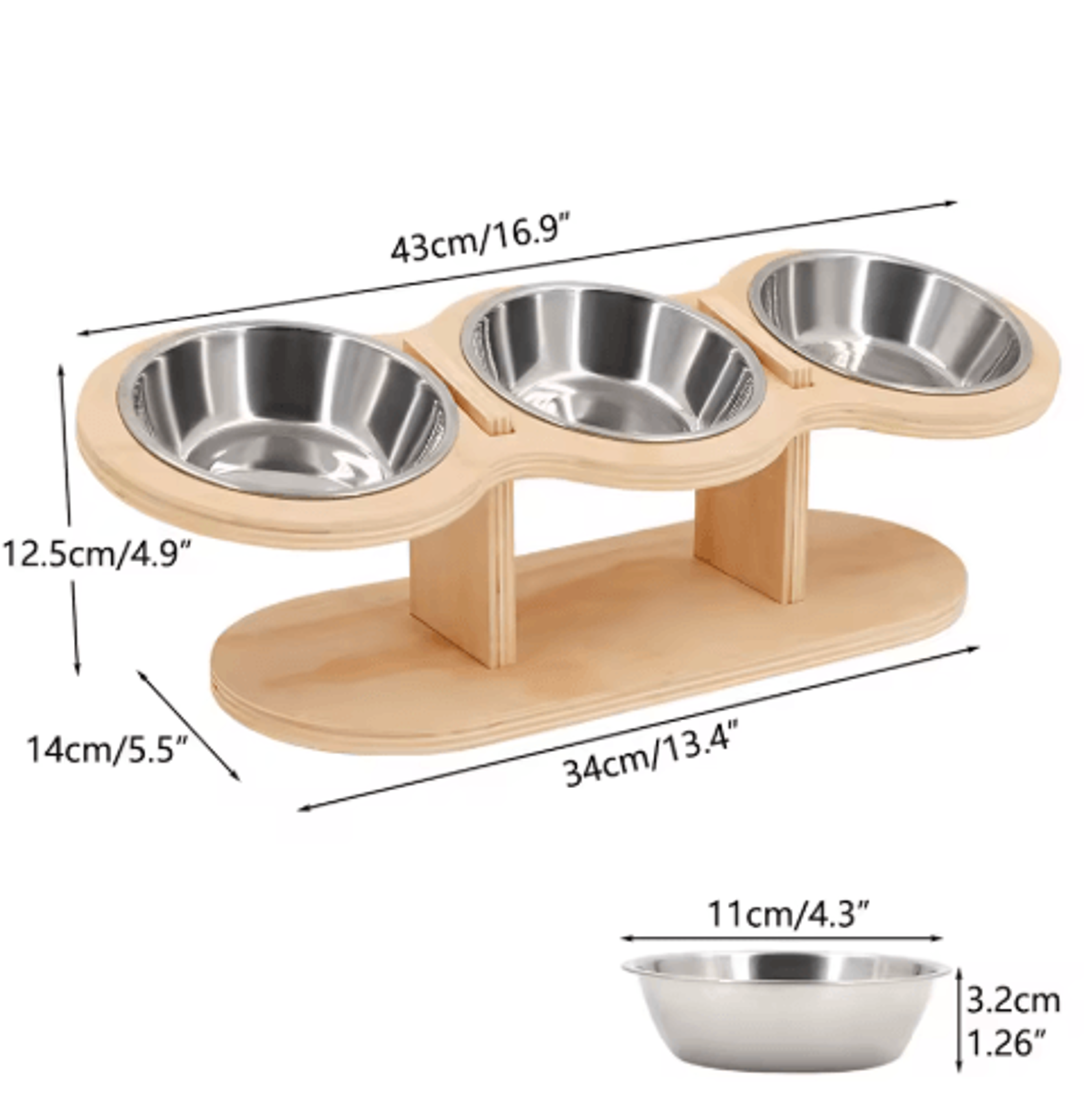 Raised Cat Feeder With 3 Stainless Steel Bowls 15 Ergonomic Wooden Feeding  Watering Station 6