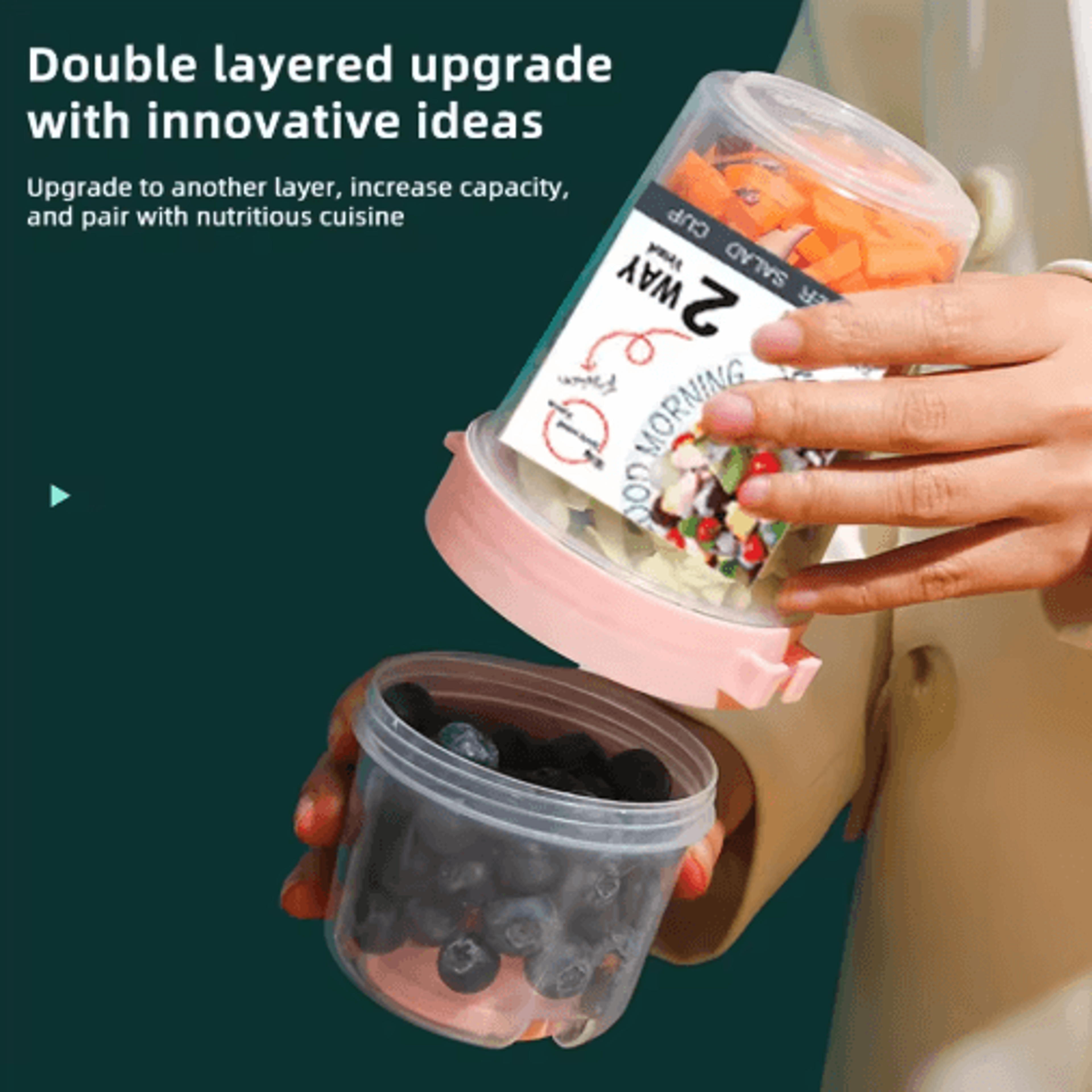 Portable TwoLayer Breakfast  Salad Cup With Fork Oatmeal Yogurt  Bento Lunch Container 5